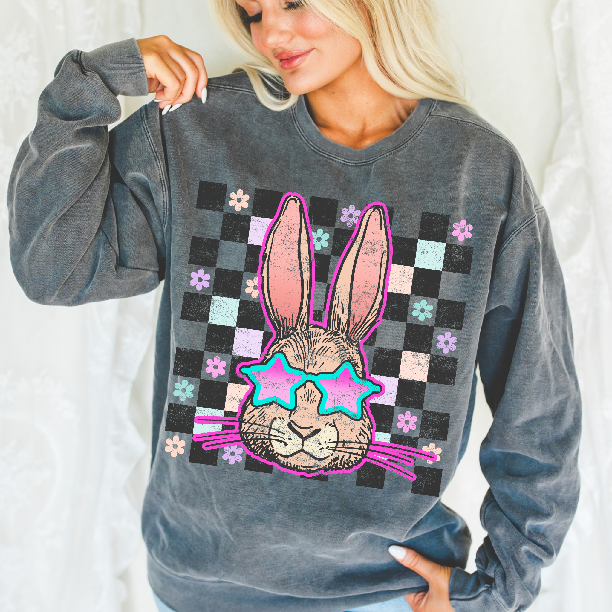 Retro Bunny Comfort Color Easter Graphic Tee Crewneck