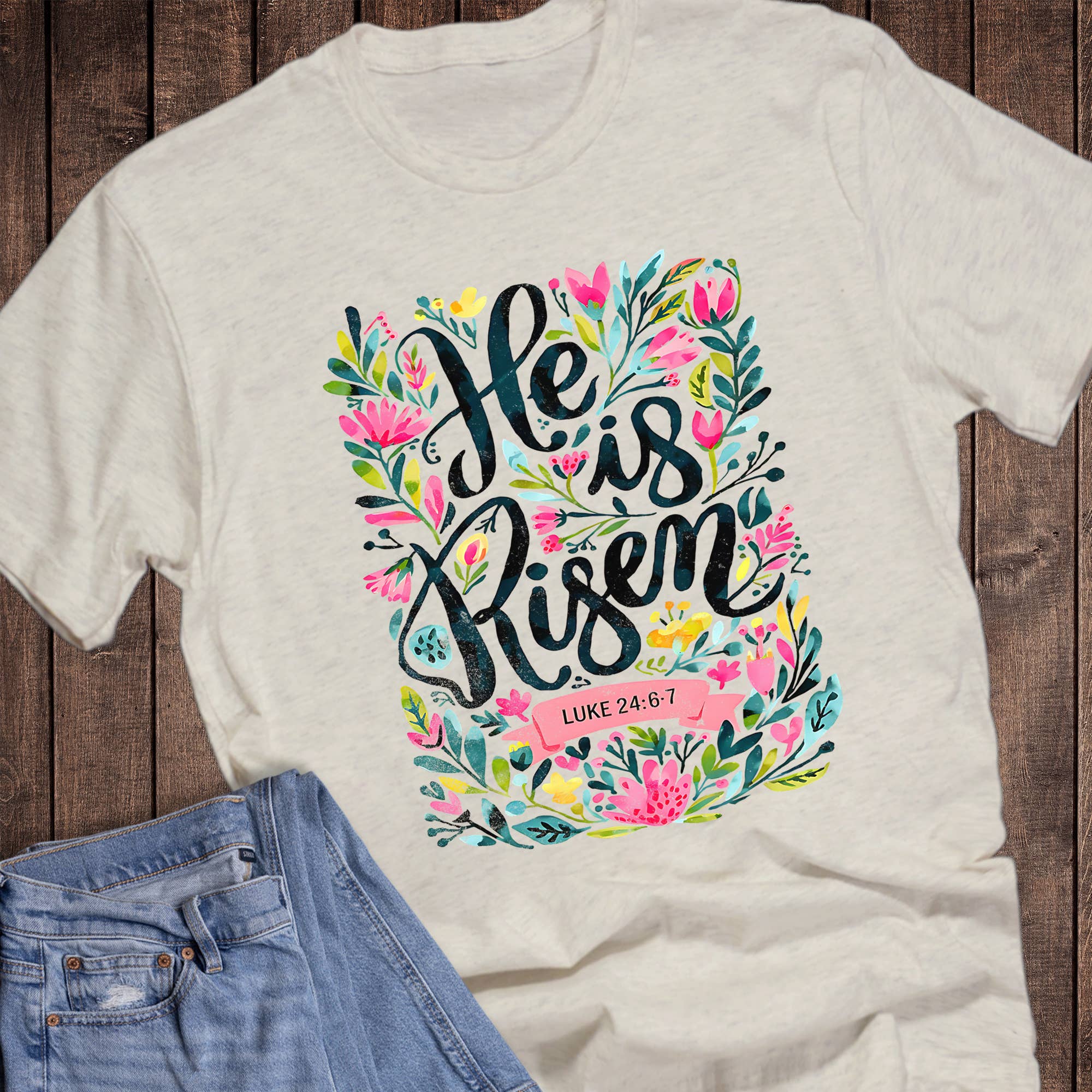 Easter Boho He Is Risen Floral Graphic Tee