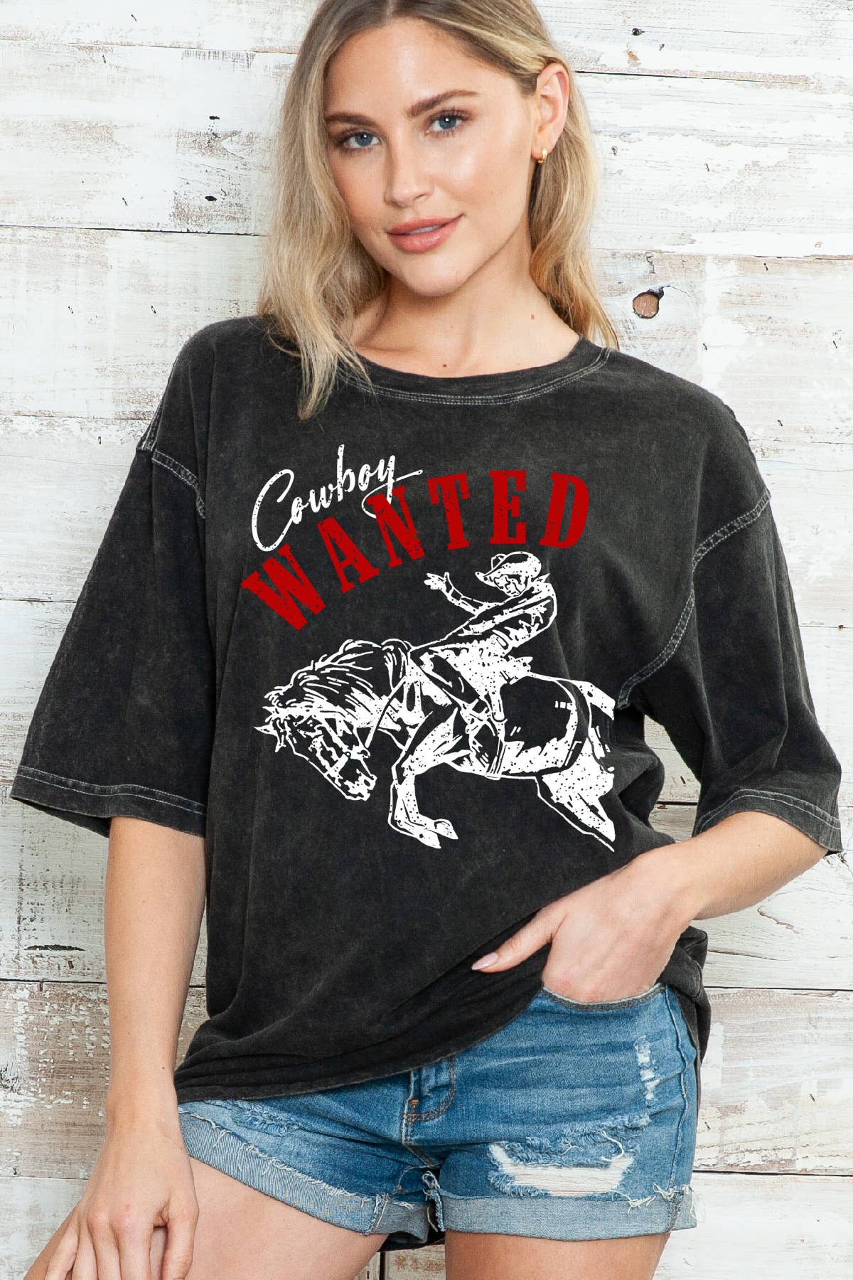 Women Cowboy Graphic Print Oversize Mineral Top