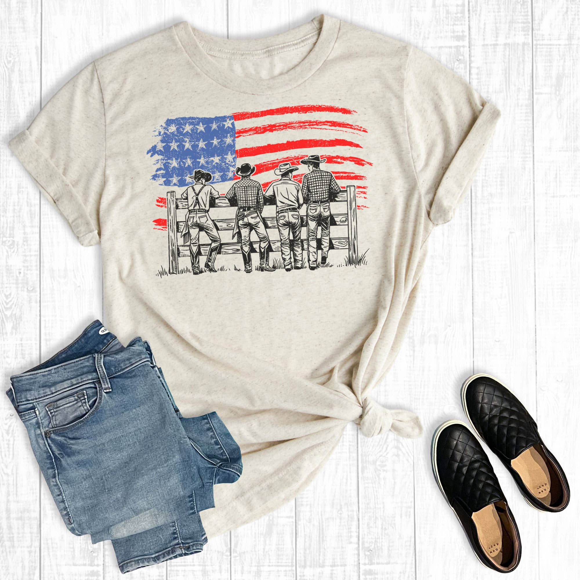 July 4th American Flag Cowboys Graphic Tee