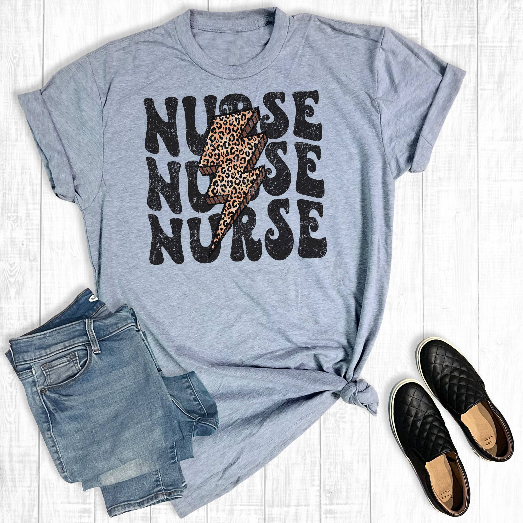 Leopard Bolt Nurse Graphic Tee