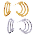 14K Dipped Attached Triple Hoops Post Earrings