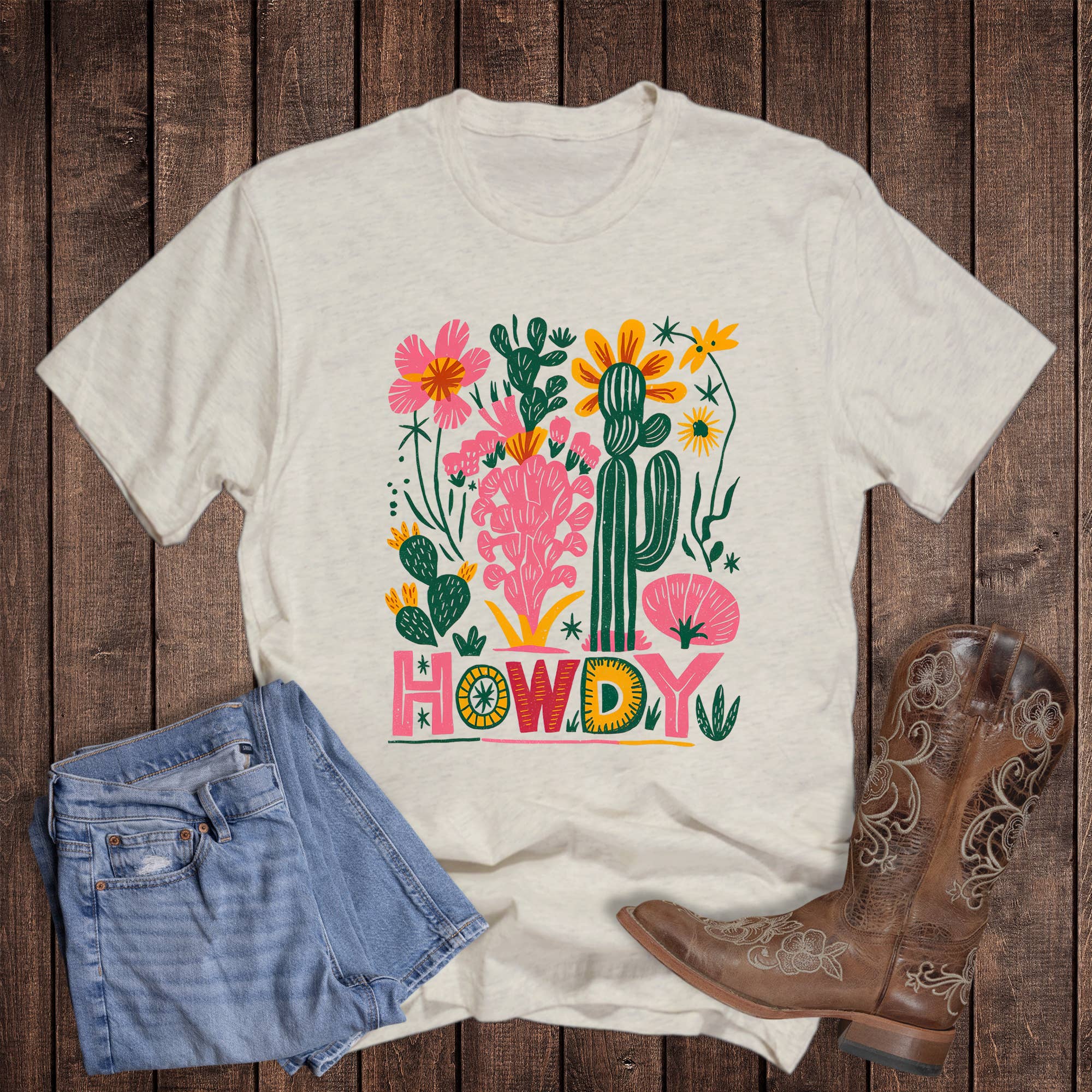 Western Boho Cactus Howdy Graphic Tee