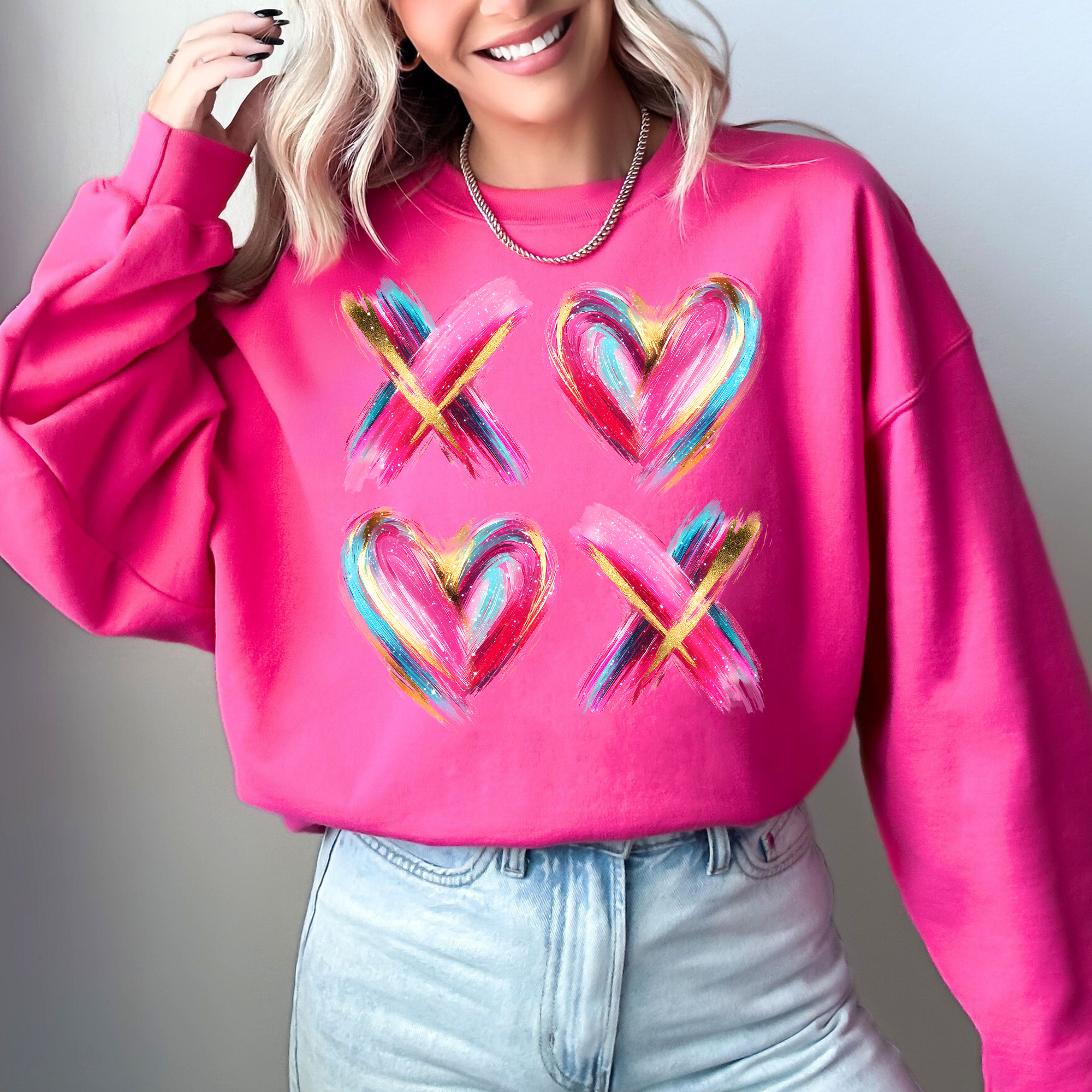 Glittery Xoxo, Colorful Valentine's Day Faux Gold Sweatshirt