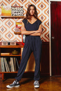R5035B V-Neck Solid Knit Jumpsuit