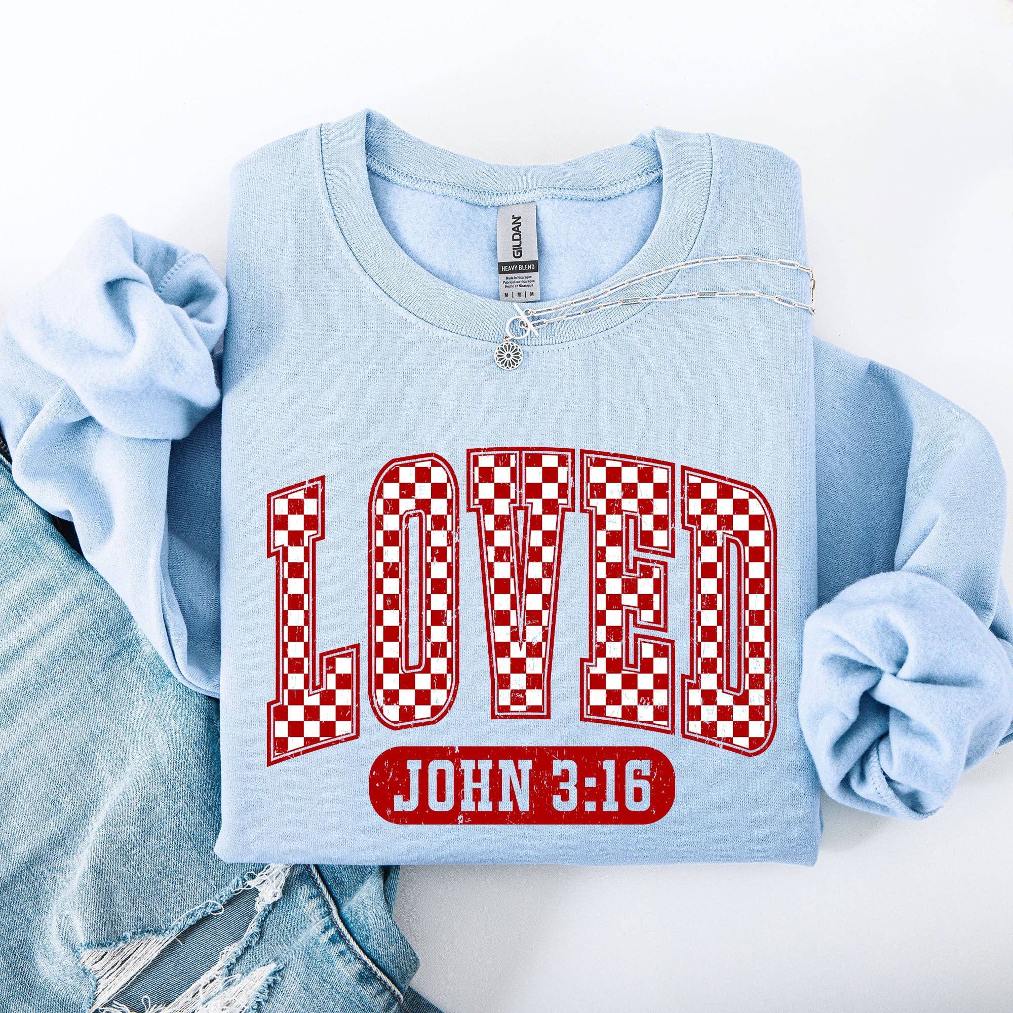 Loved, John 3 16, Checkered, Valentine's Day, Sweatshirt