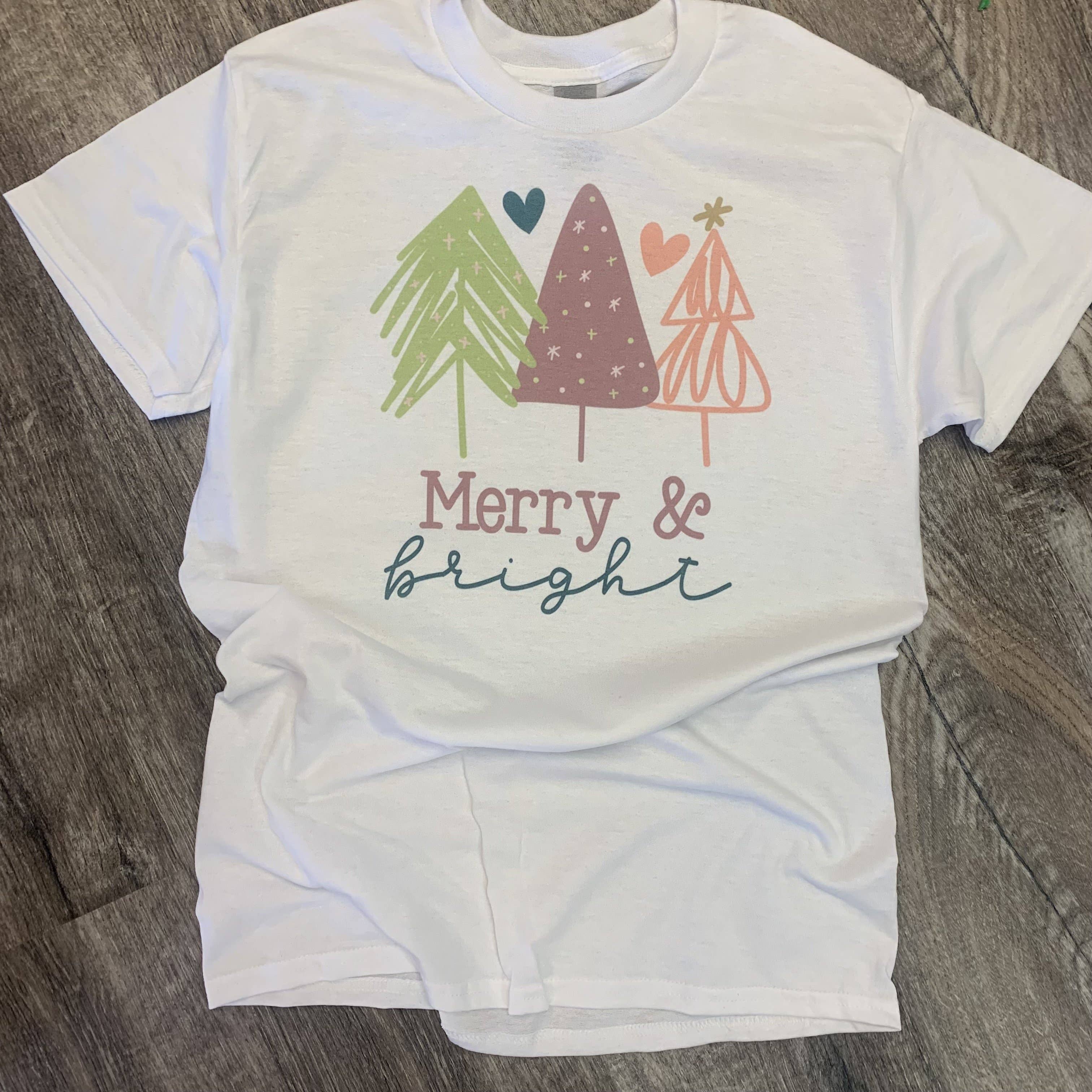 Merry & Bright Pastel Trees On White Tee