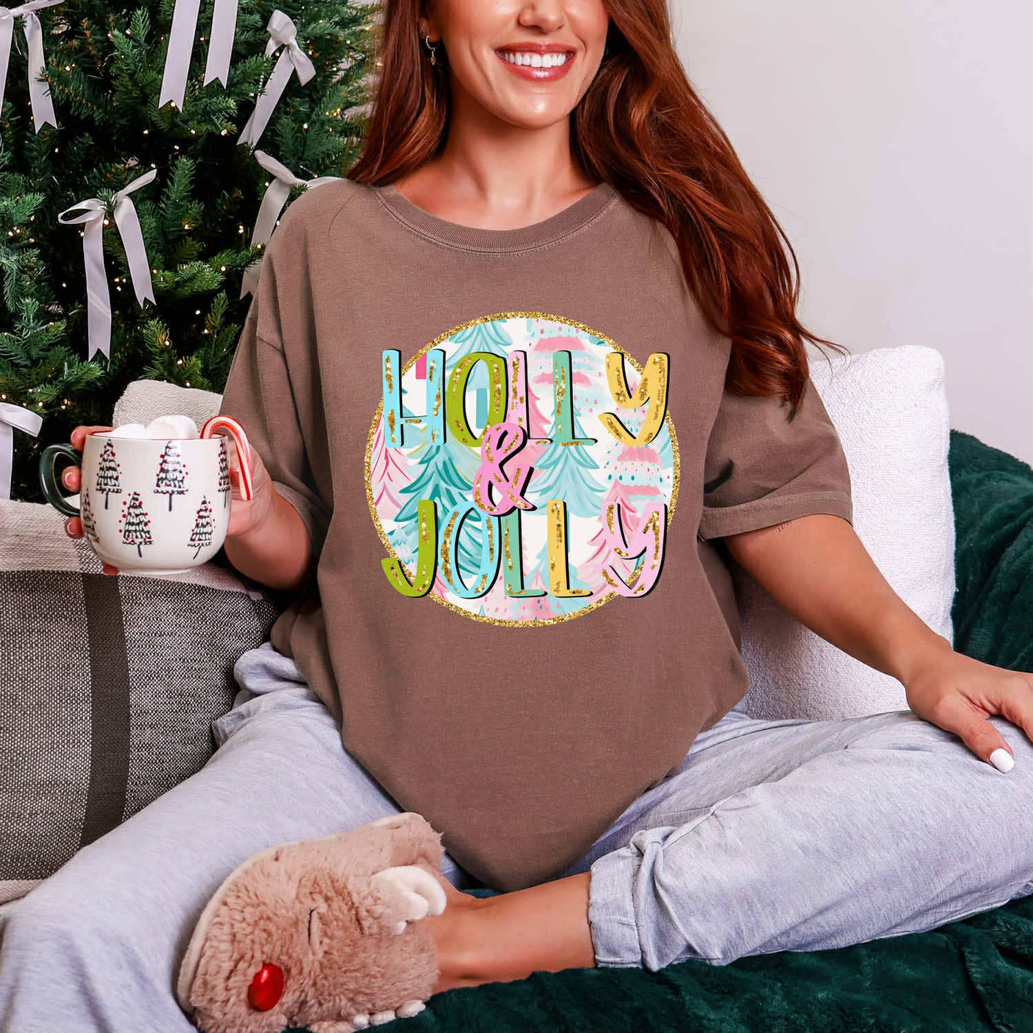 Holly & Jolly Faux Glitter Tee