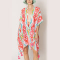 Aztec Print Tassel Kimono Poncho Beach Cover-Up