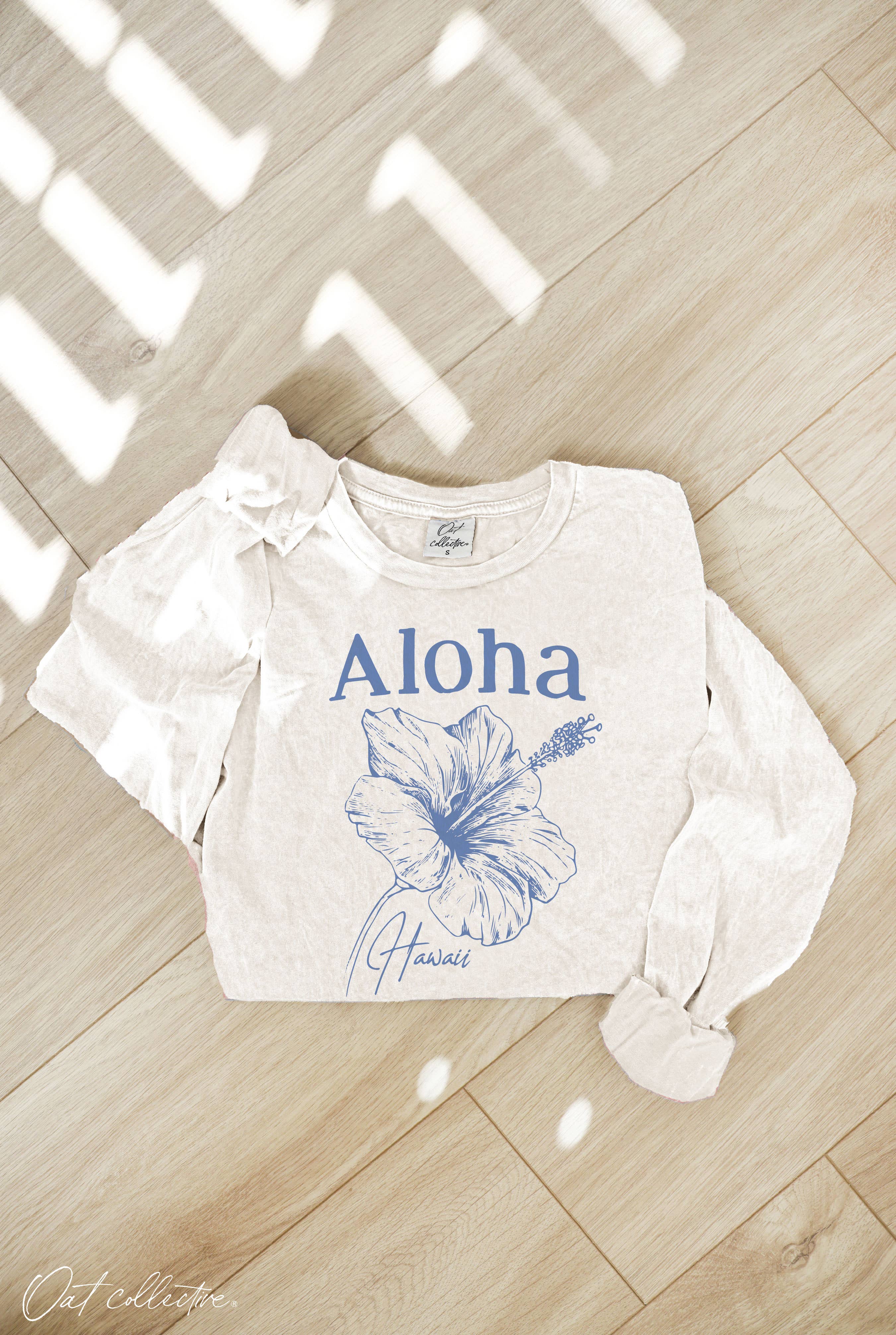 Aloha Hawaii Mineral Washed Long Sleeve Graphic Top