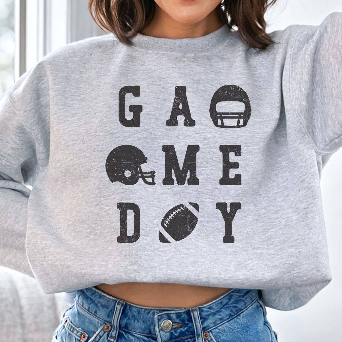Game Day Distressed Football Sweatshirt