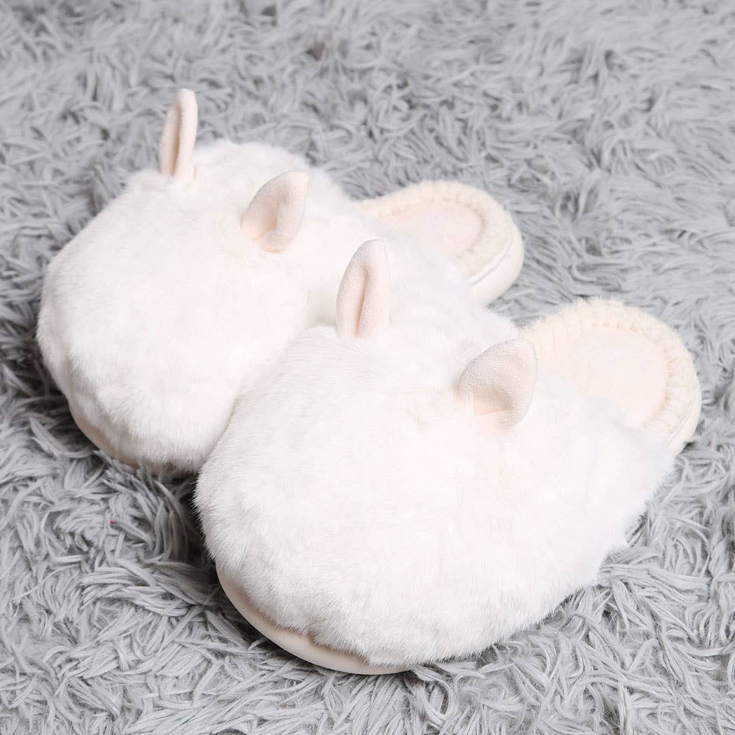 Oversized Ivory Faux Fur Bunny Ears Home Slippers