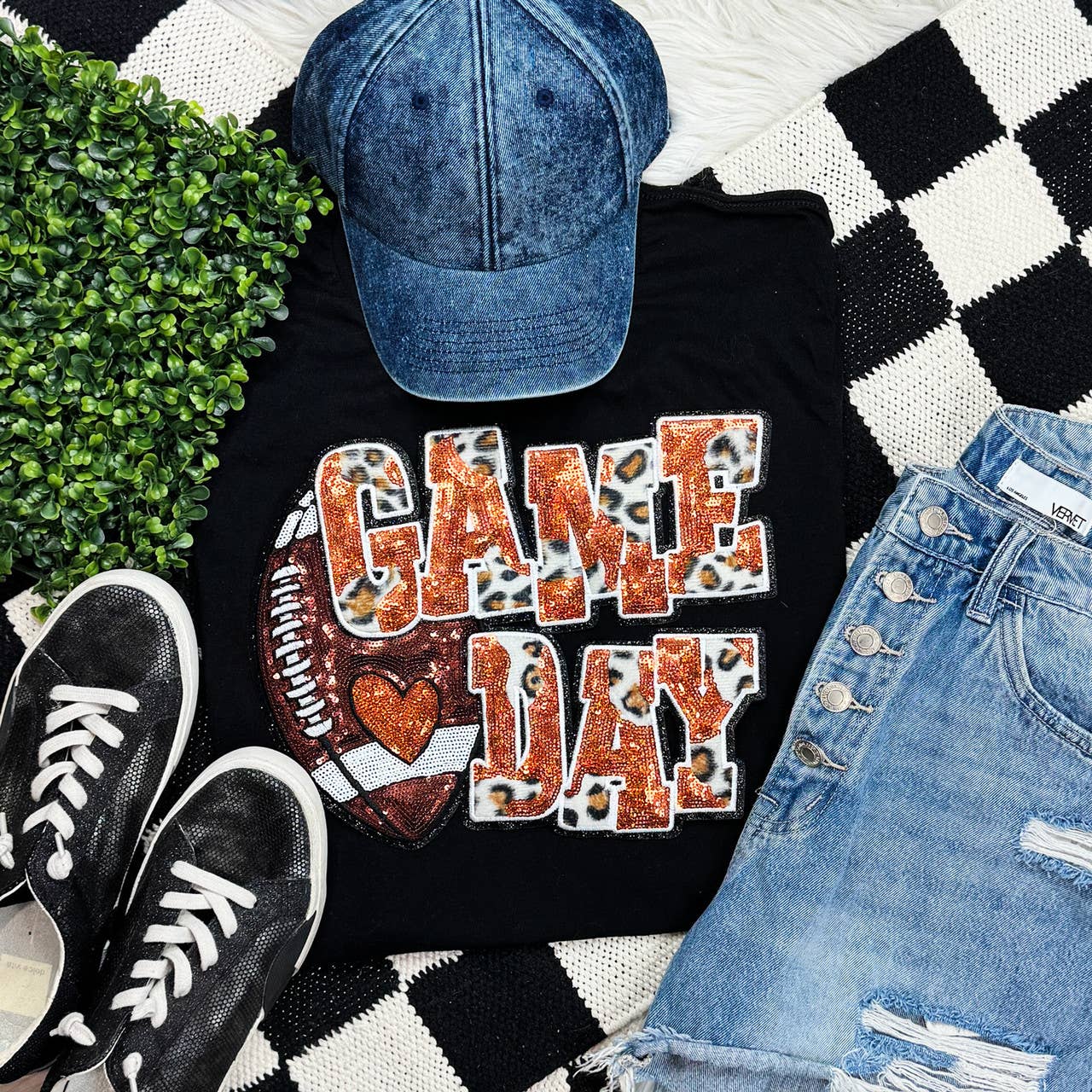 Orange Football Leopard & Sequin Tee