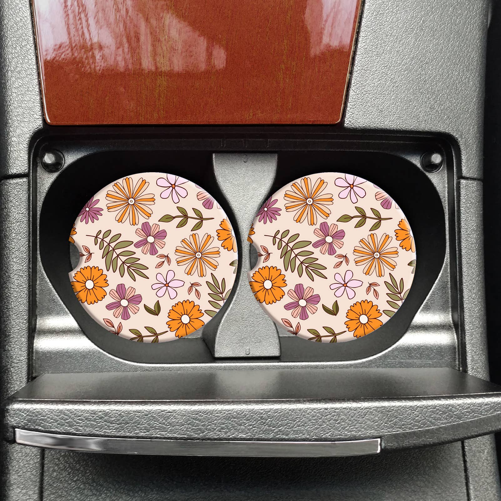 Boho Florals Car Coasters, Boho Flowers Car Coasters