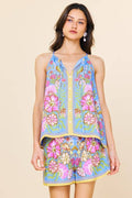 Sleeveless Border Print Top