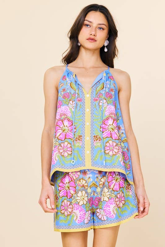 Sleeveless Border Print Top