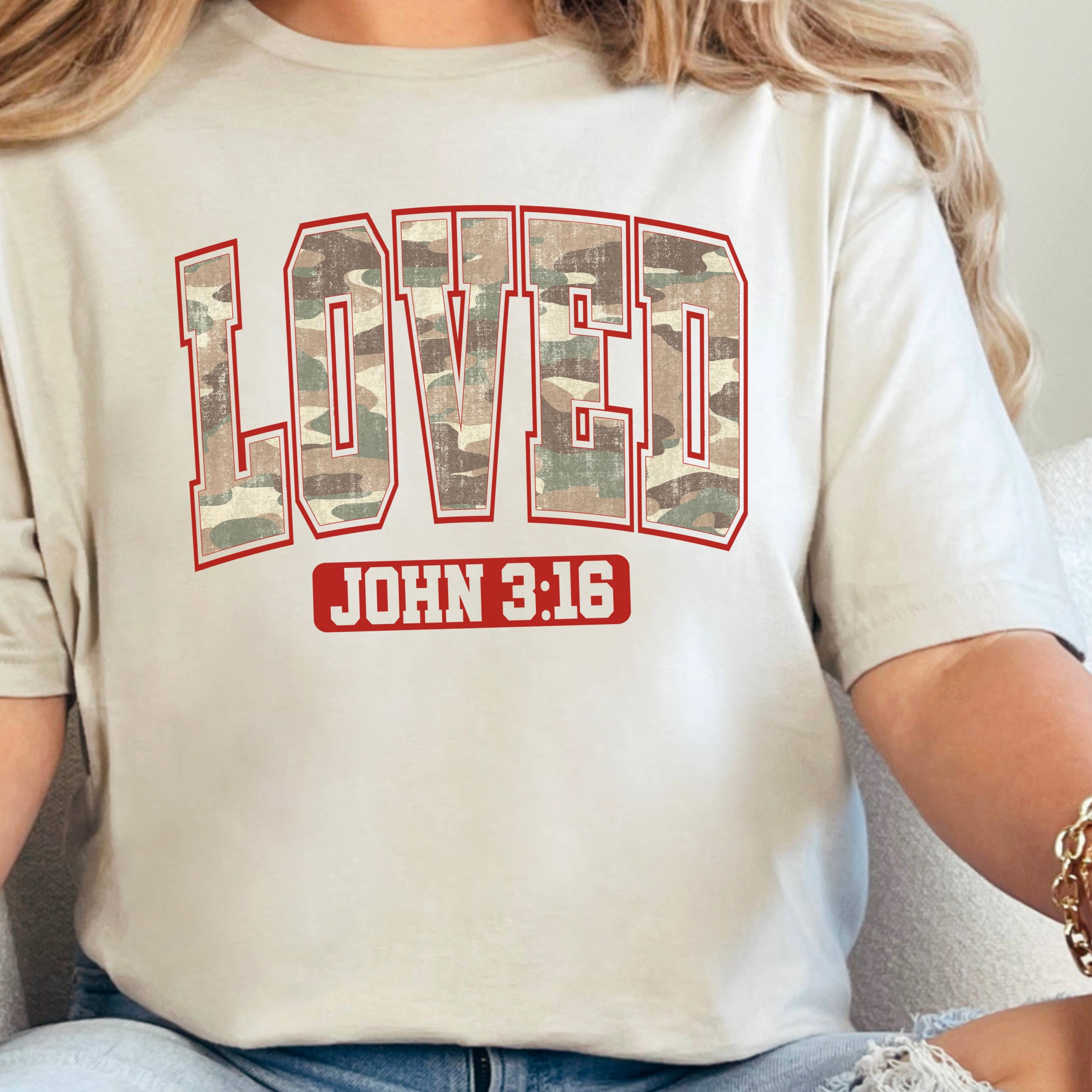 Camo Loved  3:16 Valentine’S Day Graphic T-Shirt | Gildan