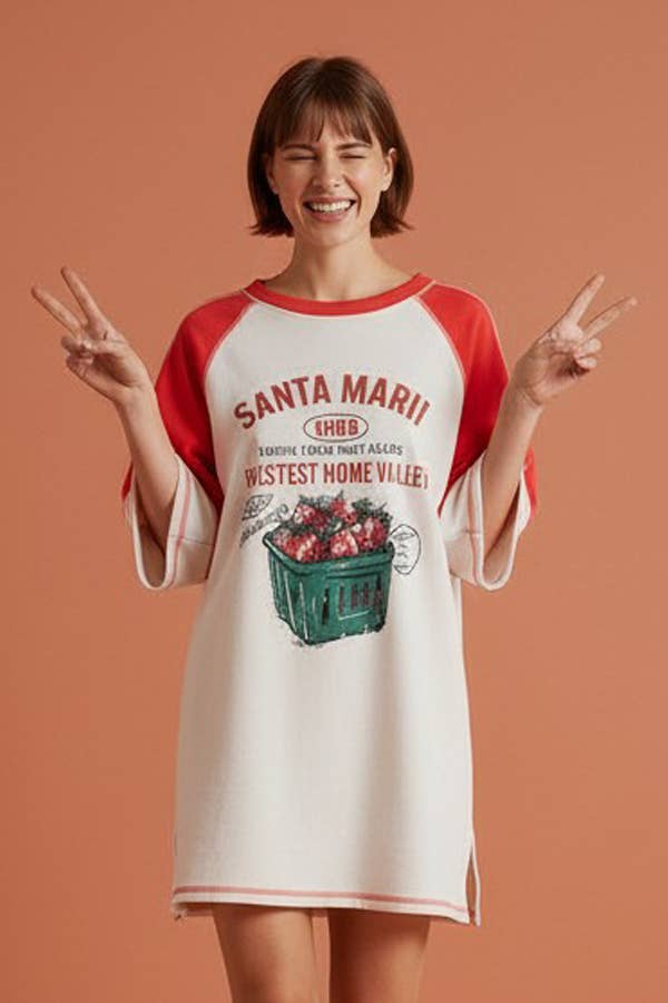 T2604 | 'santa Maria' Strawberry Graphic Print Tunic Top