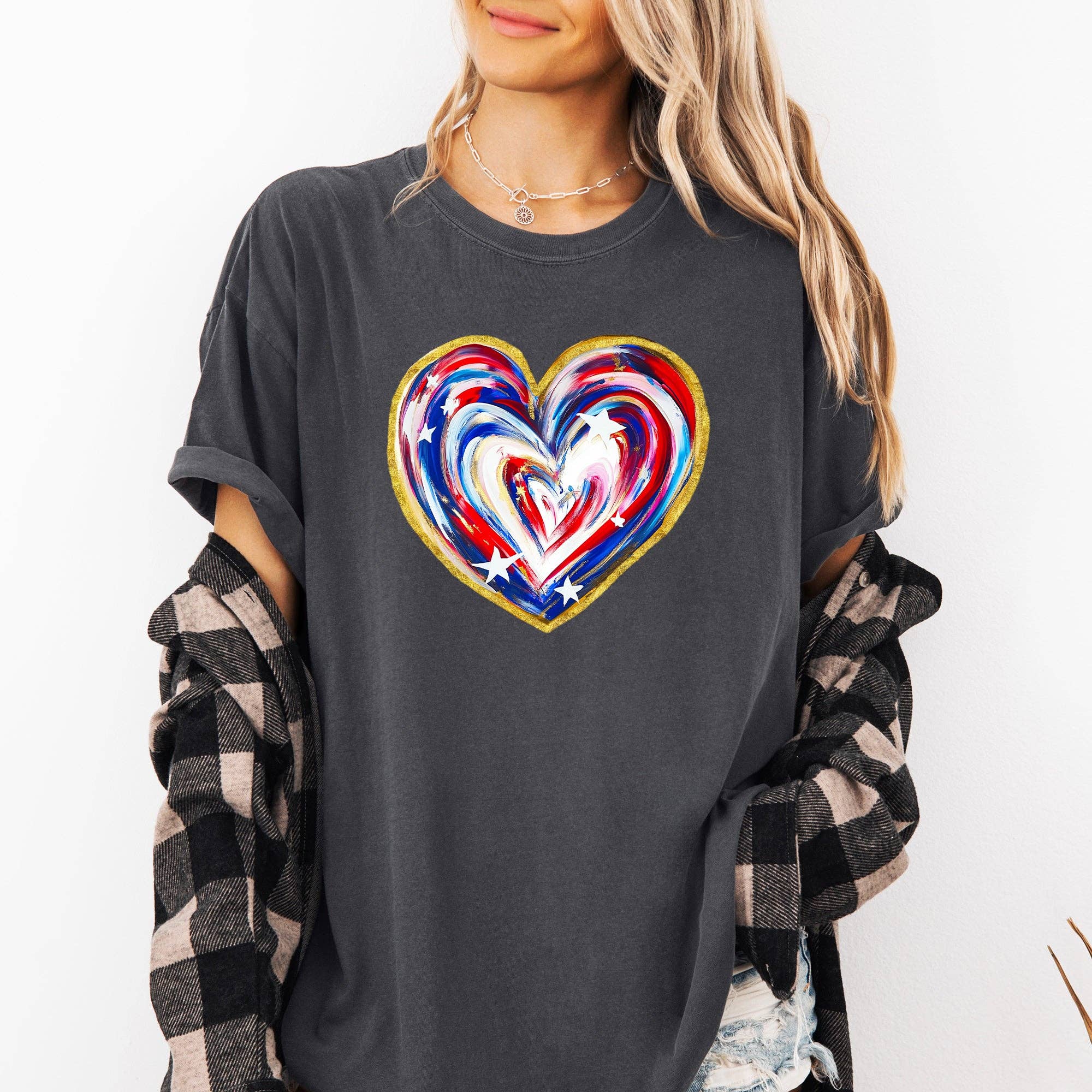 Painted Patriotic Heart America USA Stars 4th of July Tshirt