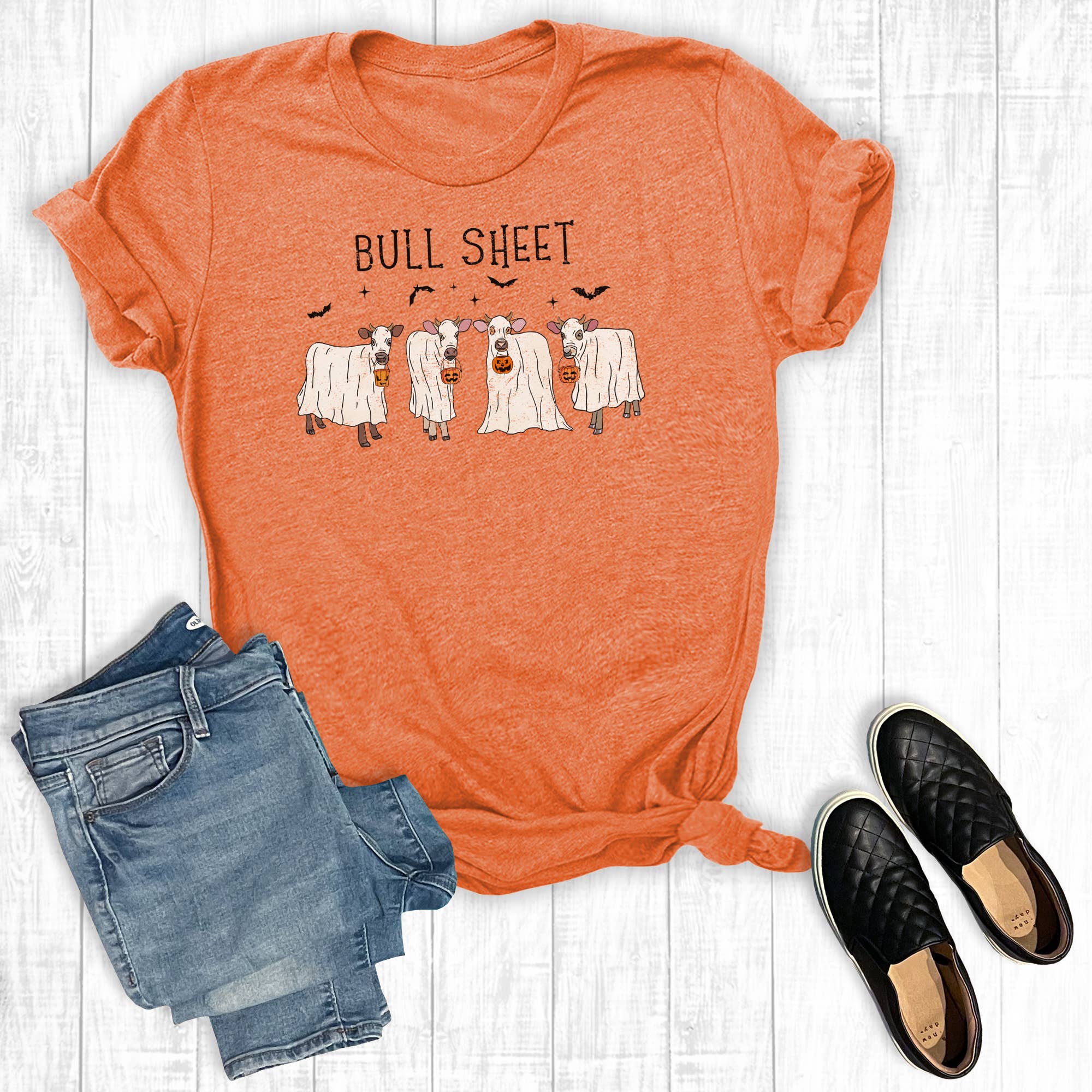 Halloween Bull Sheet Ghost Cows Graphic Tee
