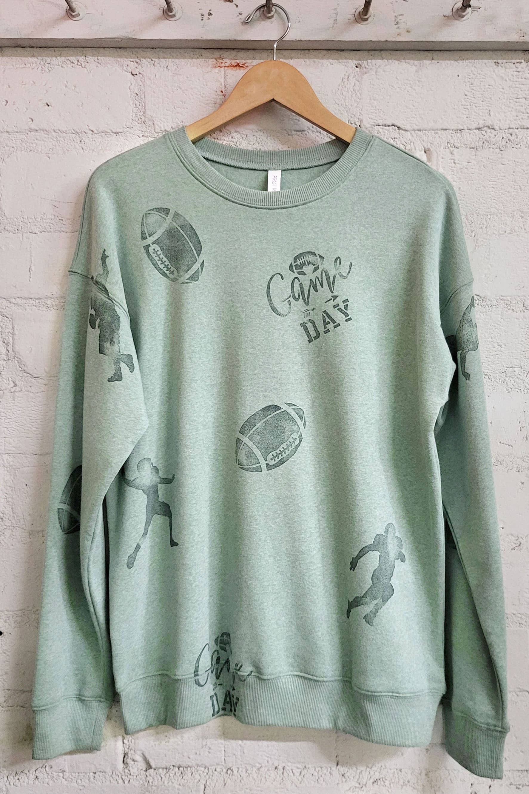 Game Day Football All Over Stamp Graphic Brushed Sweatshirts