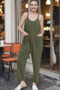 `.Spaghetti Strap Pocketed Cotton Jumpsuit