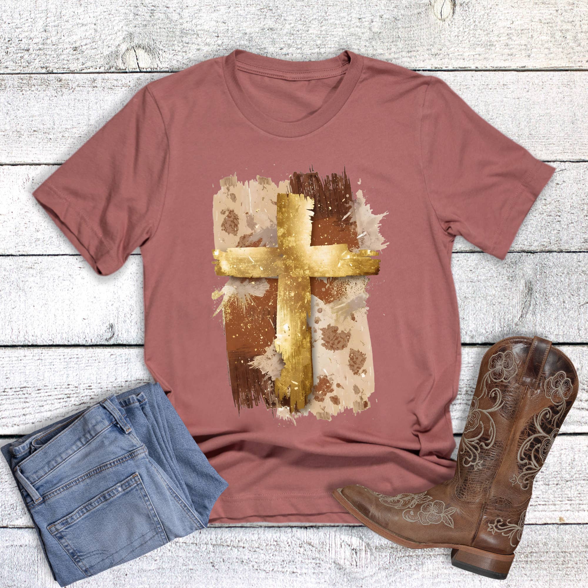 Faith Gold Brushstroke Cross Graphic Tee