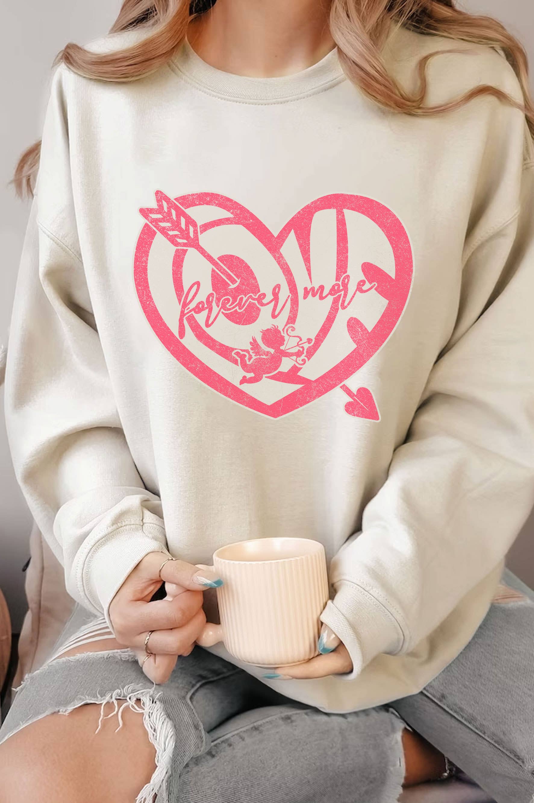 Love Forever More Valentine Graphic Brushed Sweatshirts