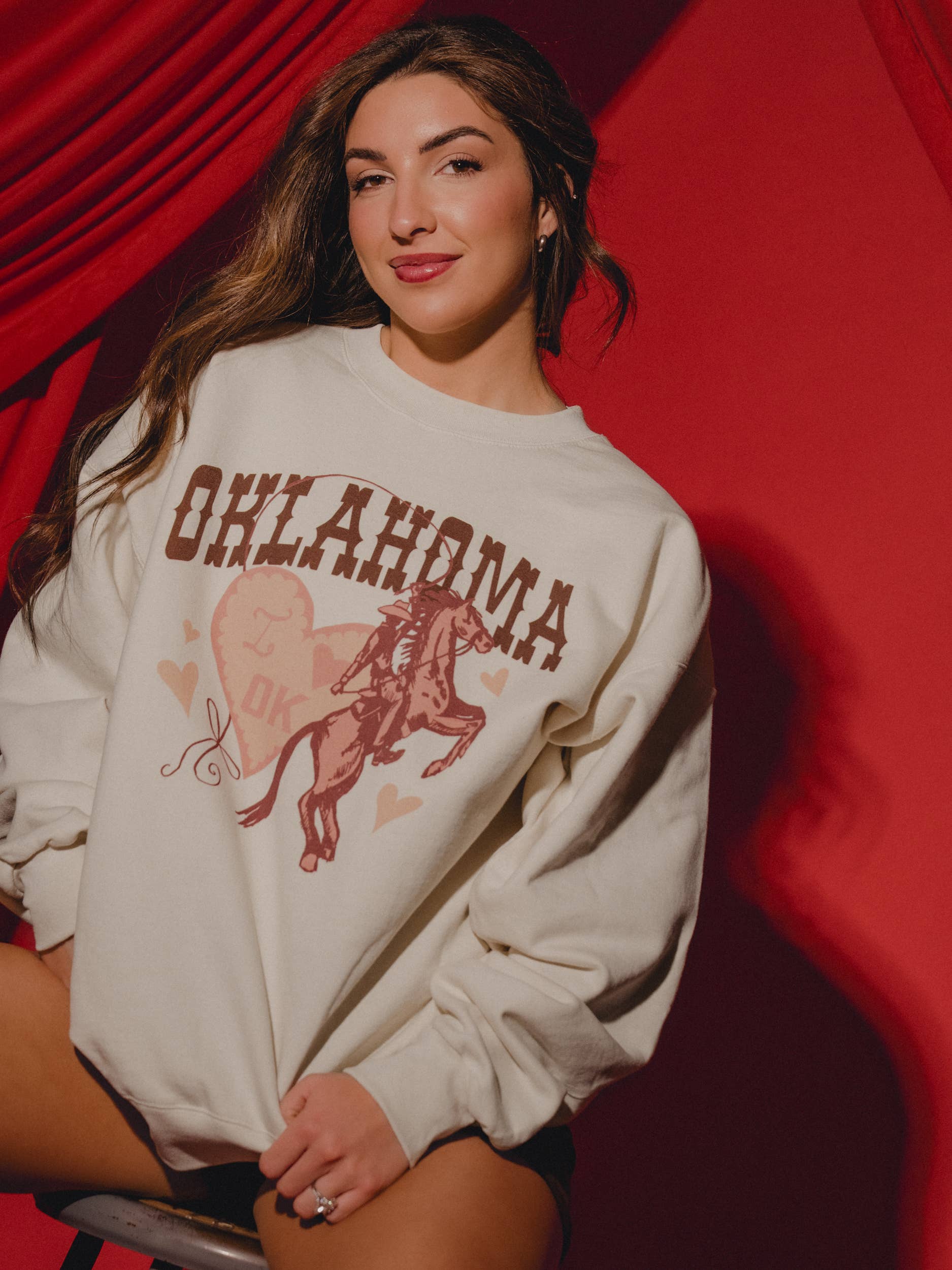 Oklahoma Hearts and Horses Natural Sweatshirt
