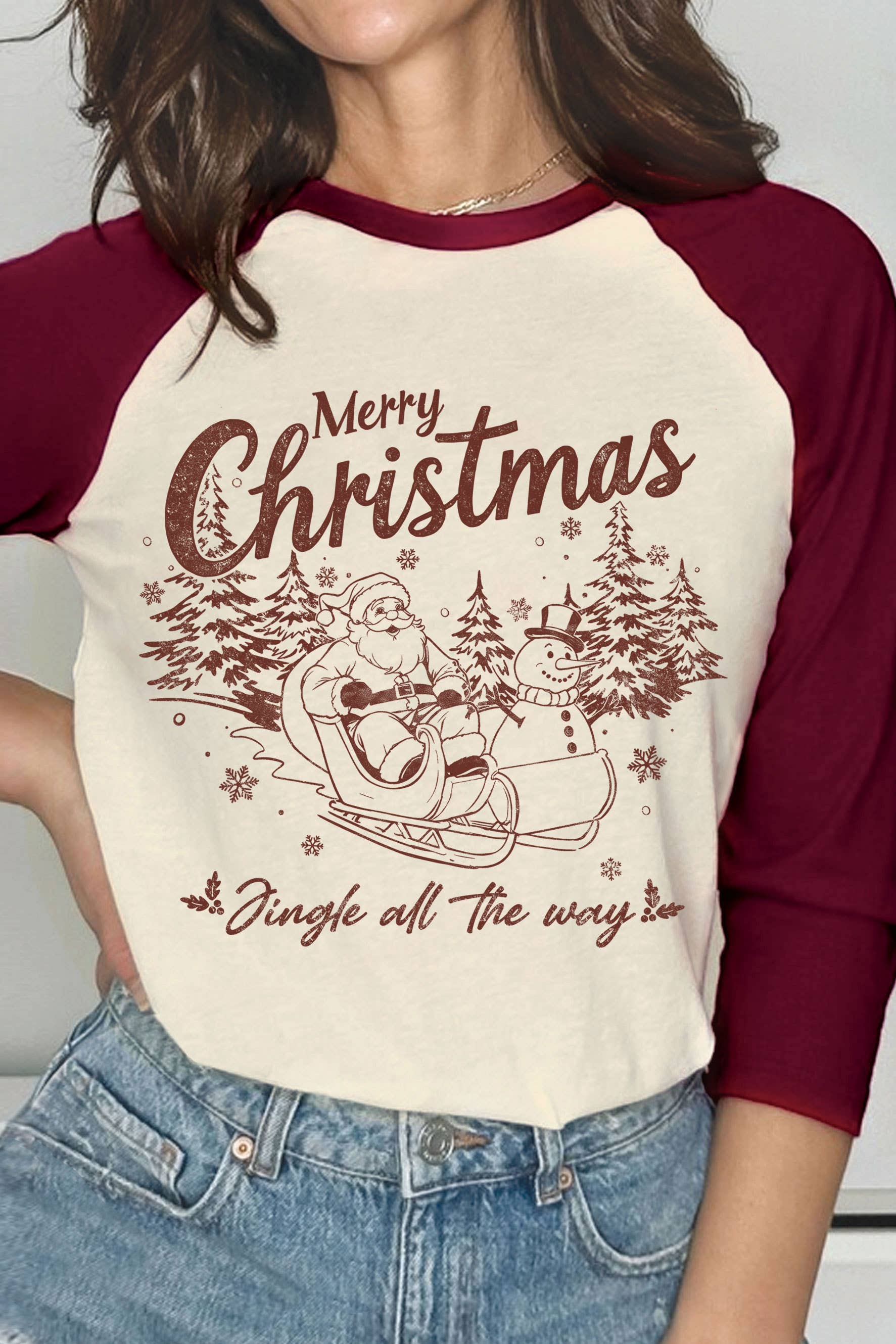 Merry Christmas Santa Graphic Raglan Shirts