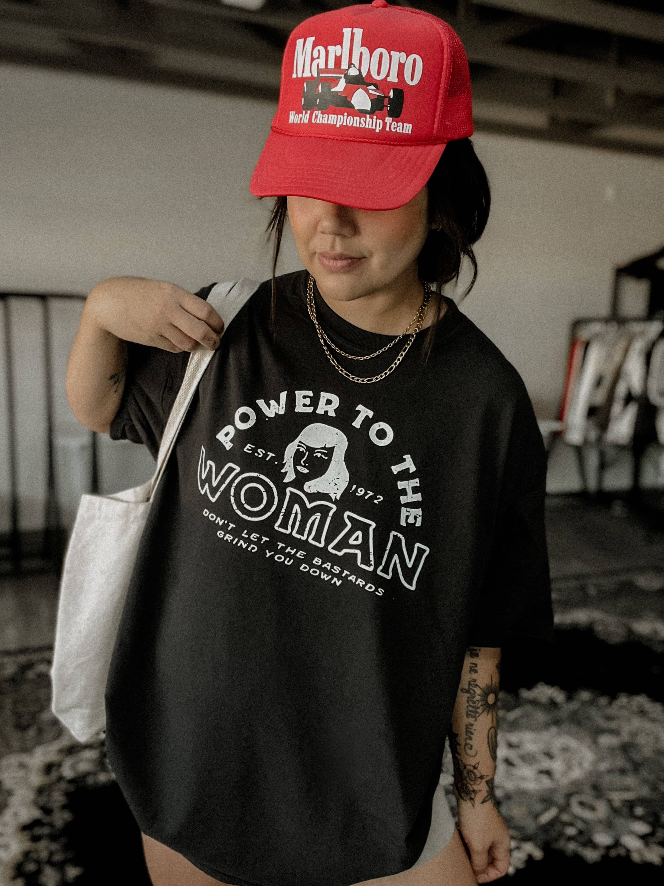 Power To the Woman (Og) Feminist Graphic Tee - Black