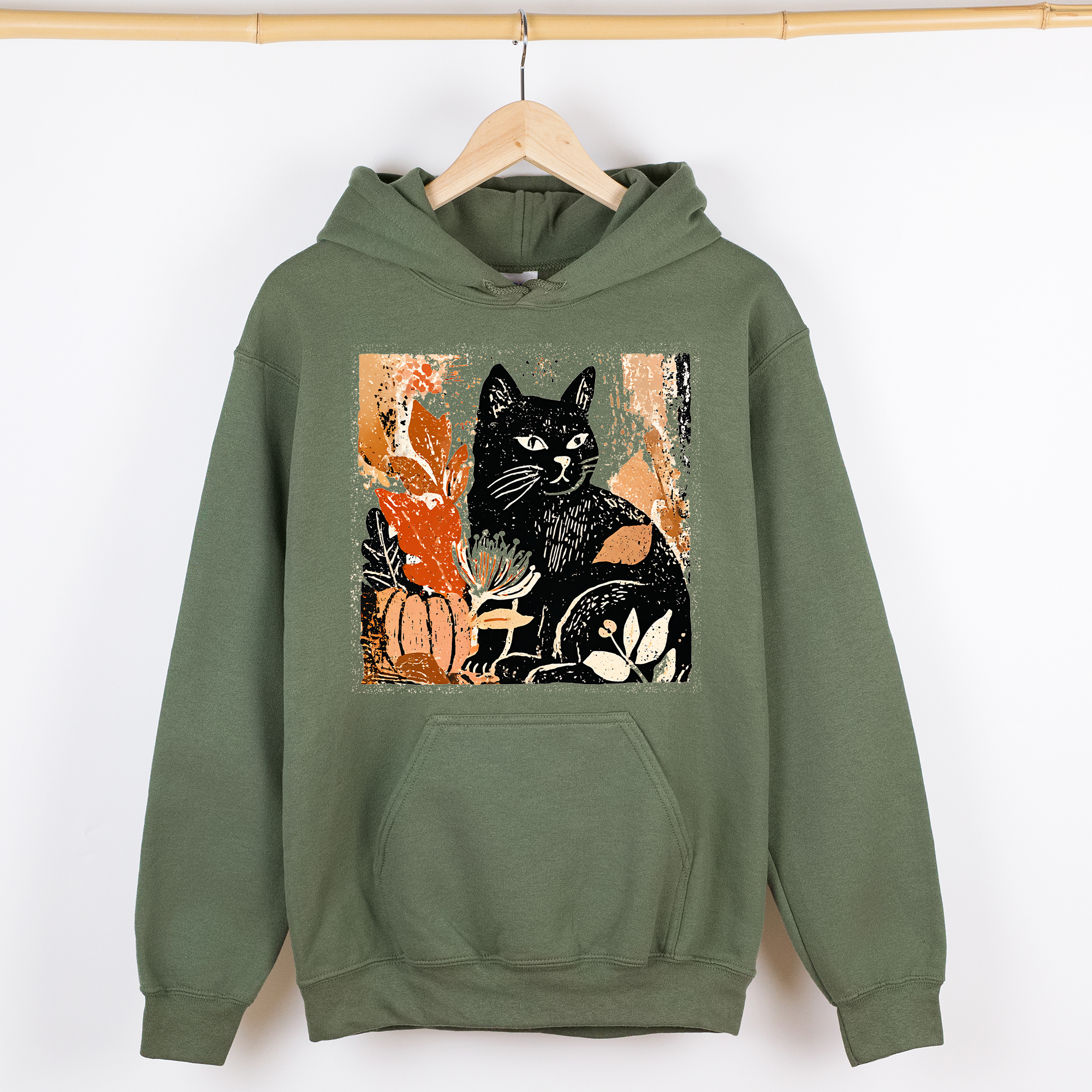 Vintage Black Cat, Halloween, Autumn, Fall, Pumpkin Hoodie