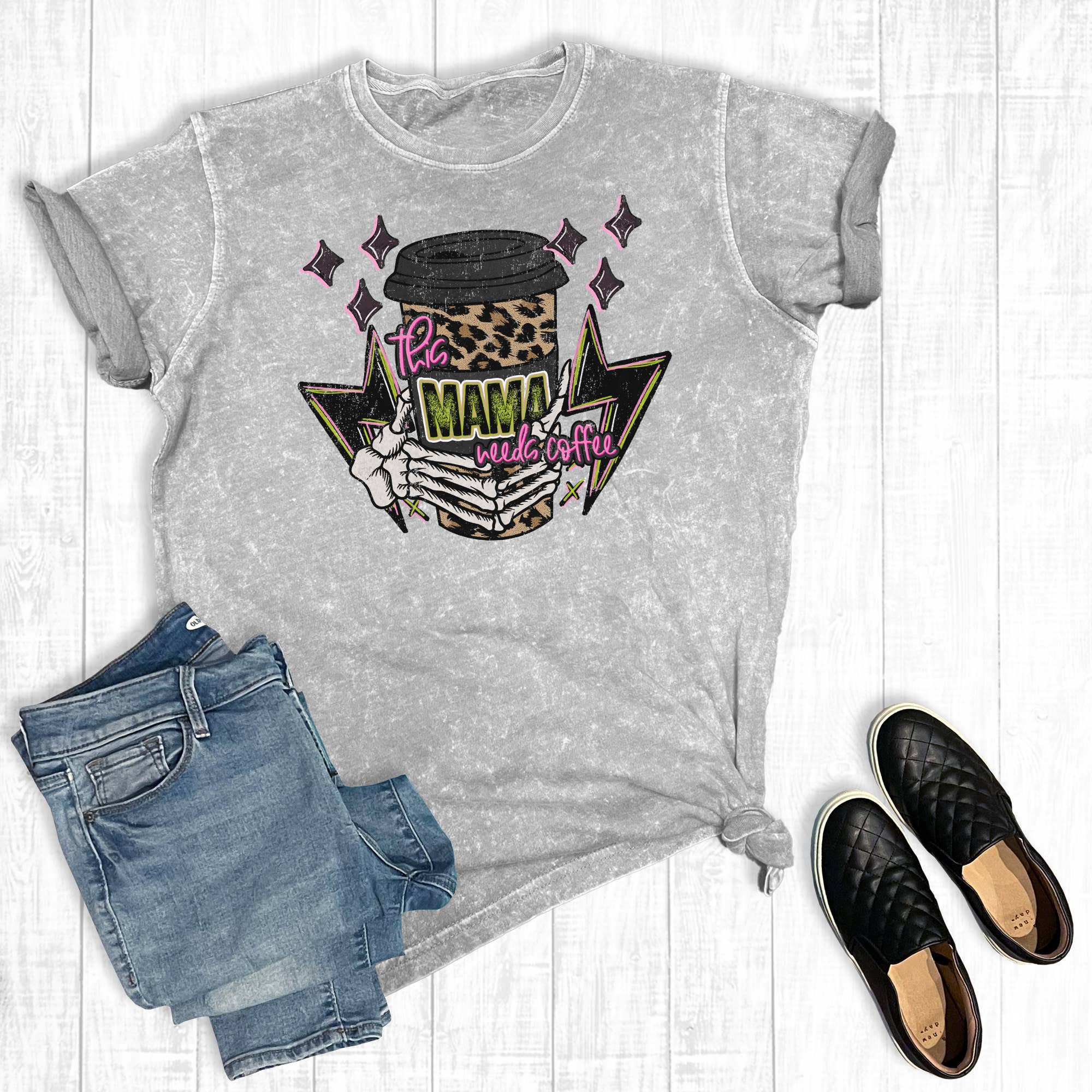 This Mama Needs Coffee Mineral Wash Graphic Tee