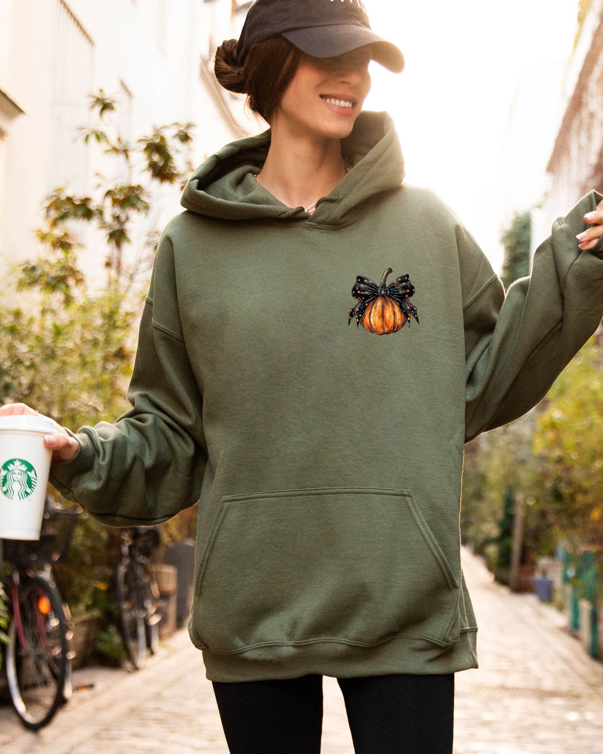 Halloween Pumpkin, Ribbon, Pocket Print, Fall, Autumn Hoodie