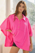 T2195B Oversized Drawstring Tie Sleeves Solid Top