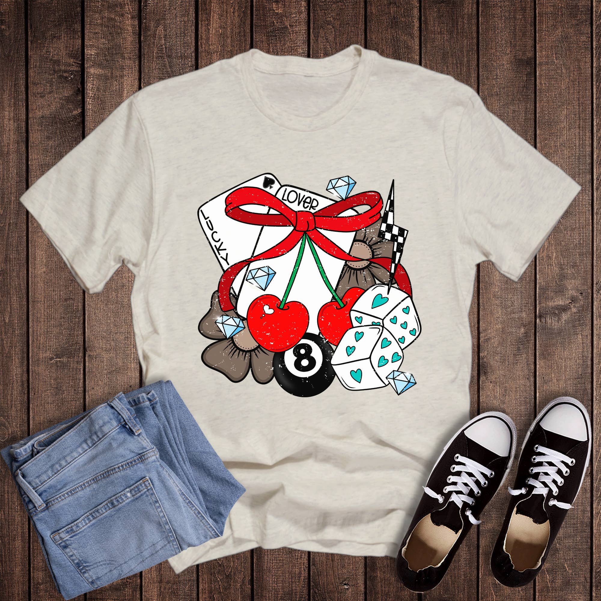 Valentines Lucky Lover Cherries Graphic Tee