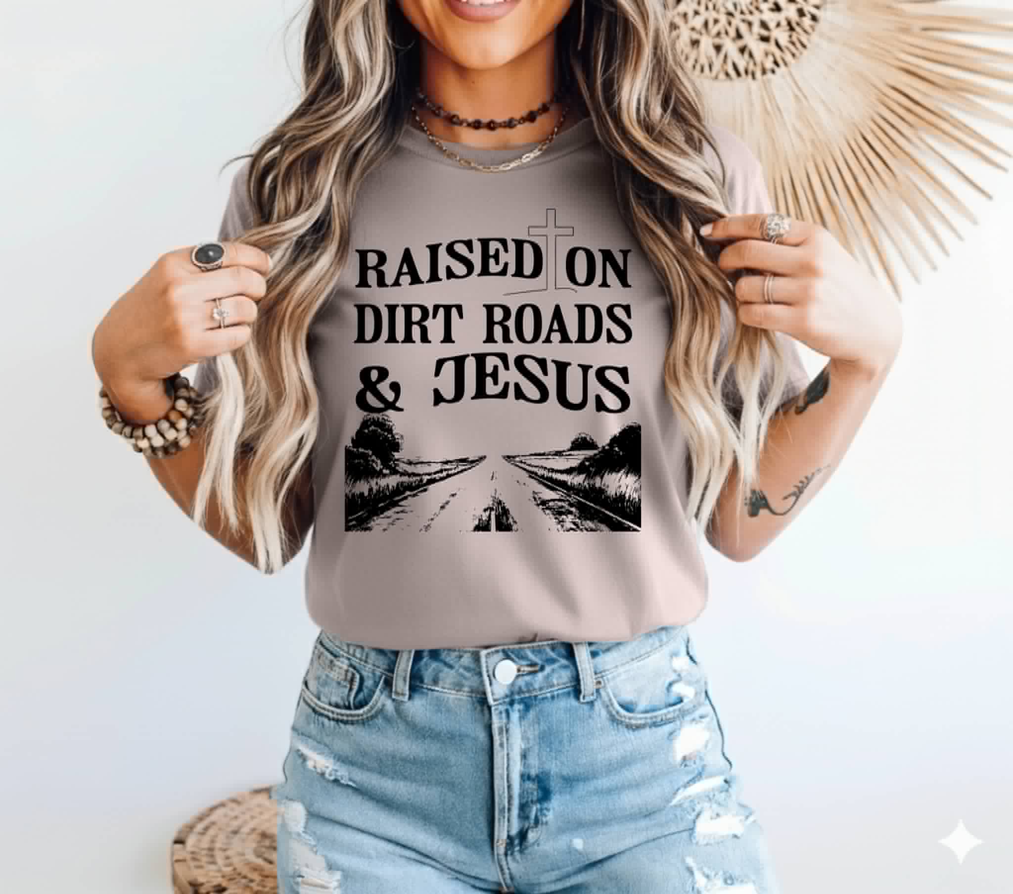 Raised On Dirt Roads & Jesus Stone Western Graphic Tee