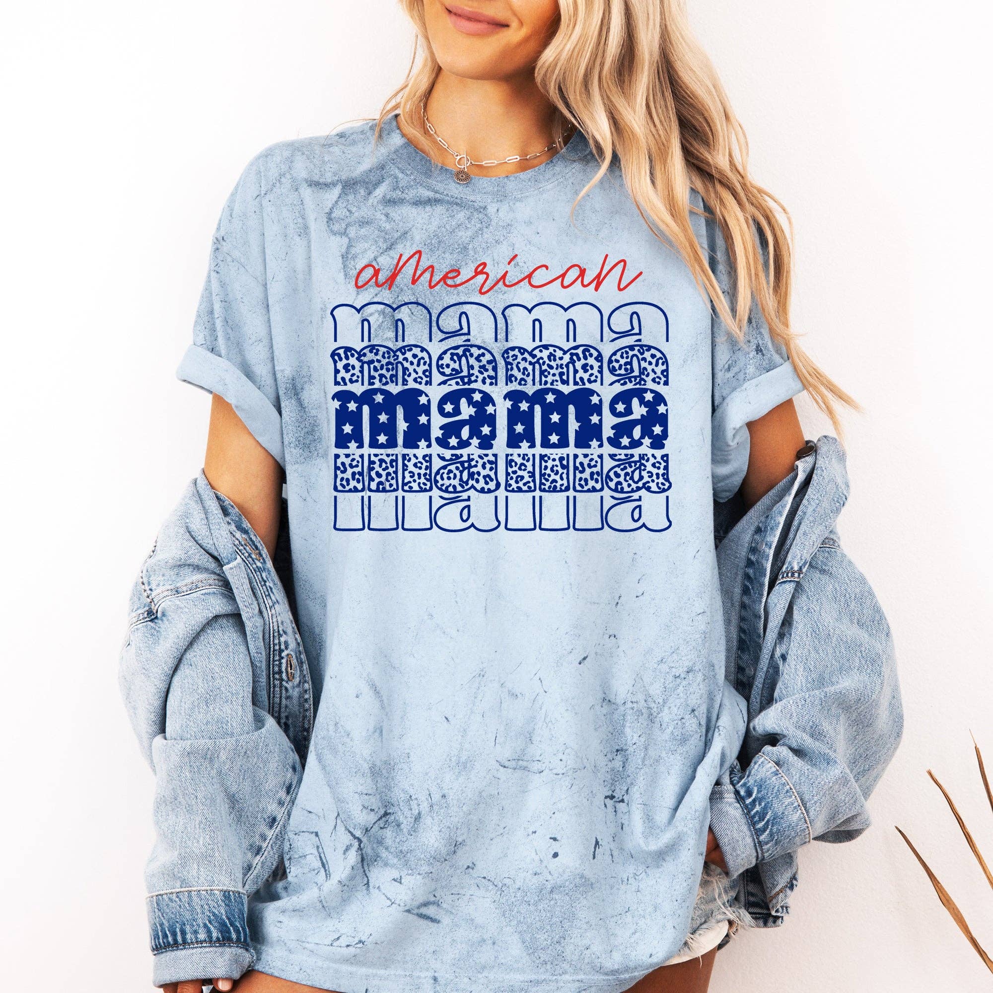 American Mama Stars, Leopard, 4th of July Color Blast Tshirt