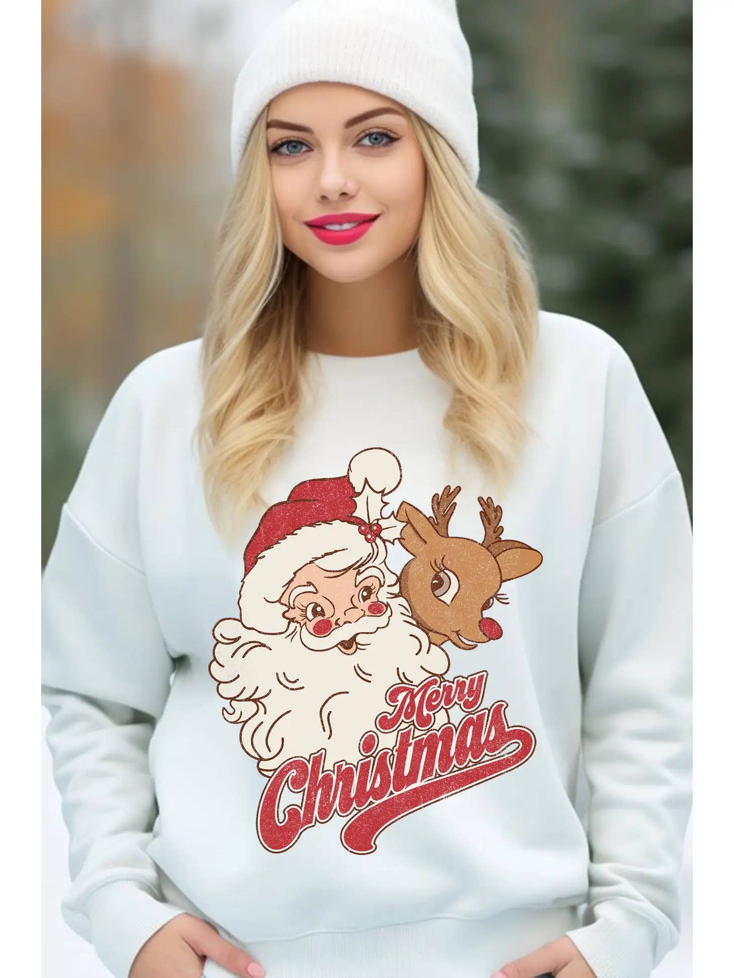 Santa and Rudolph Graphic Brushed Sweatshirts