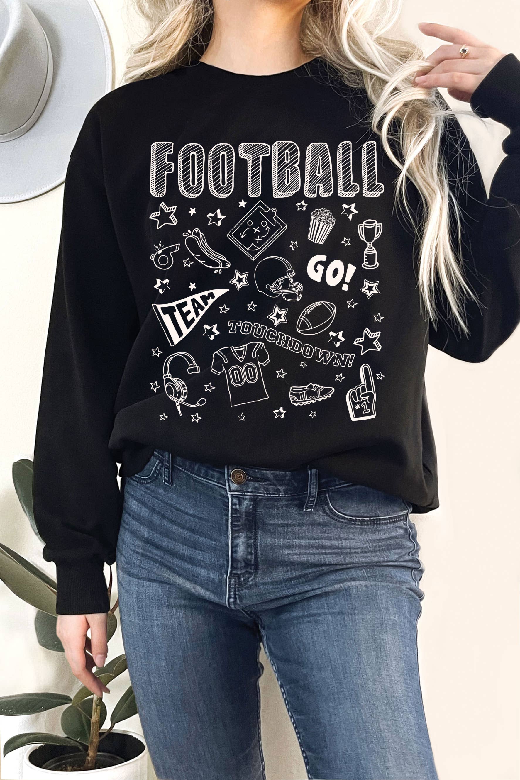 Football Icon Puff Graphic Terry Sweatshirts