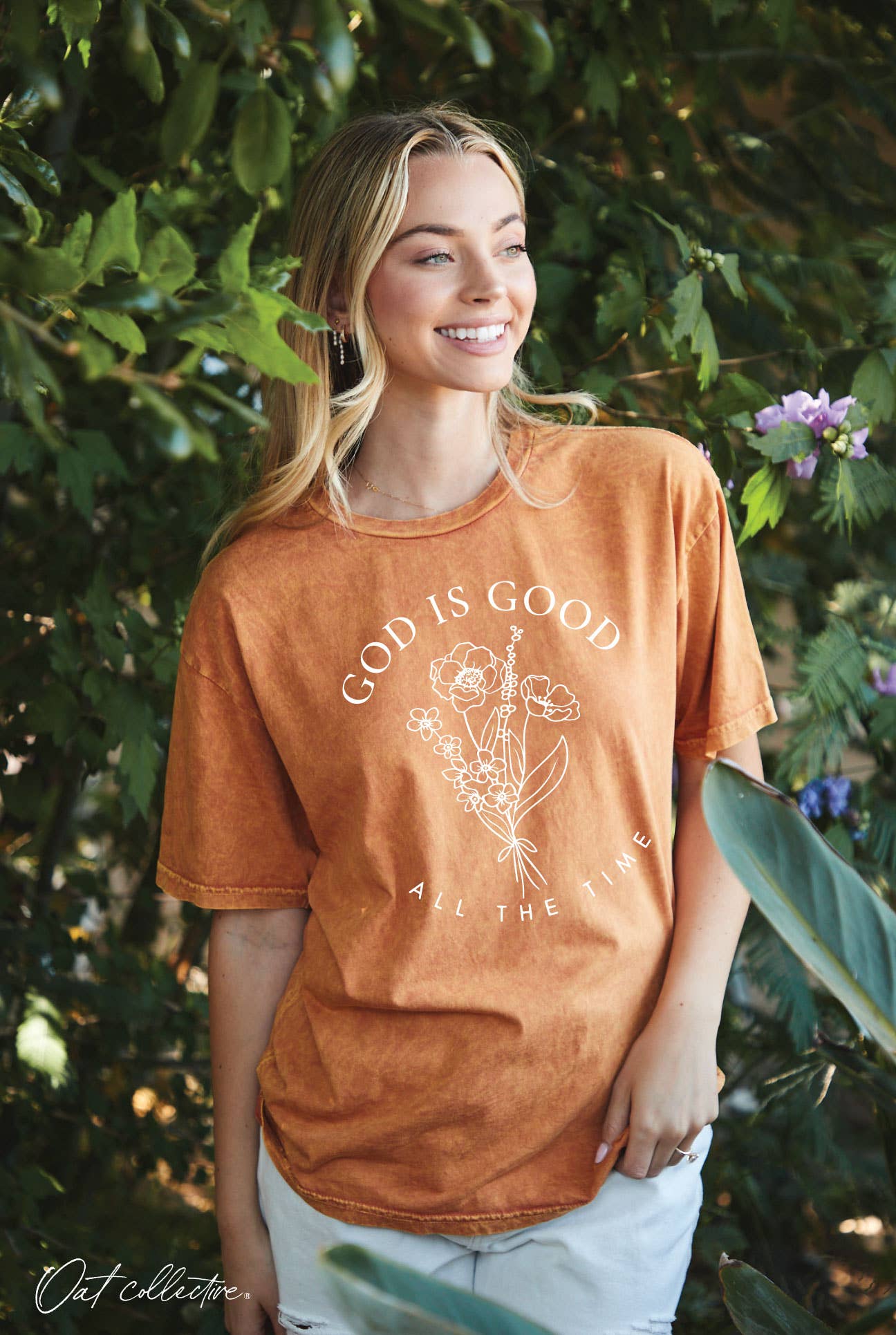 God Is Good All the Time Mineral Washed Graphic Top