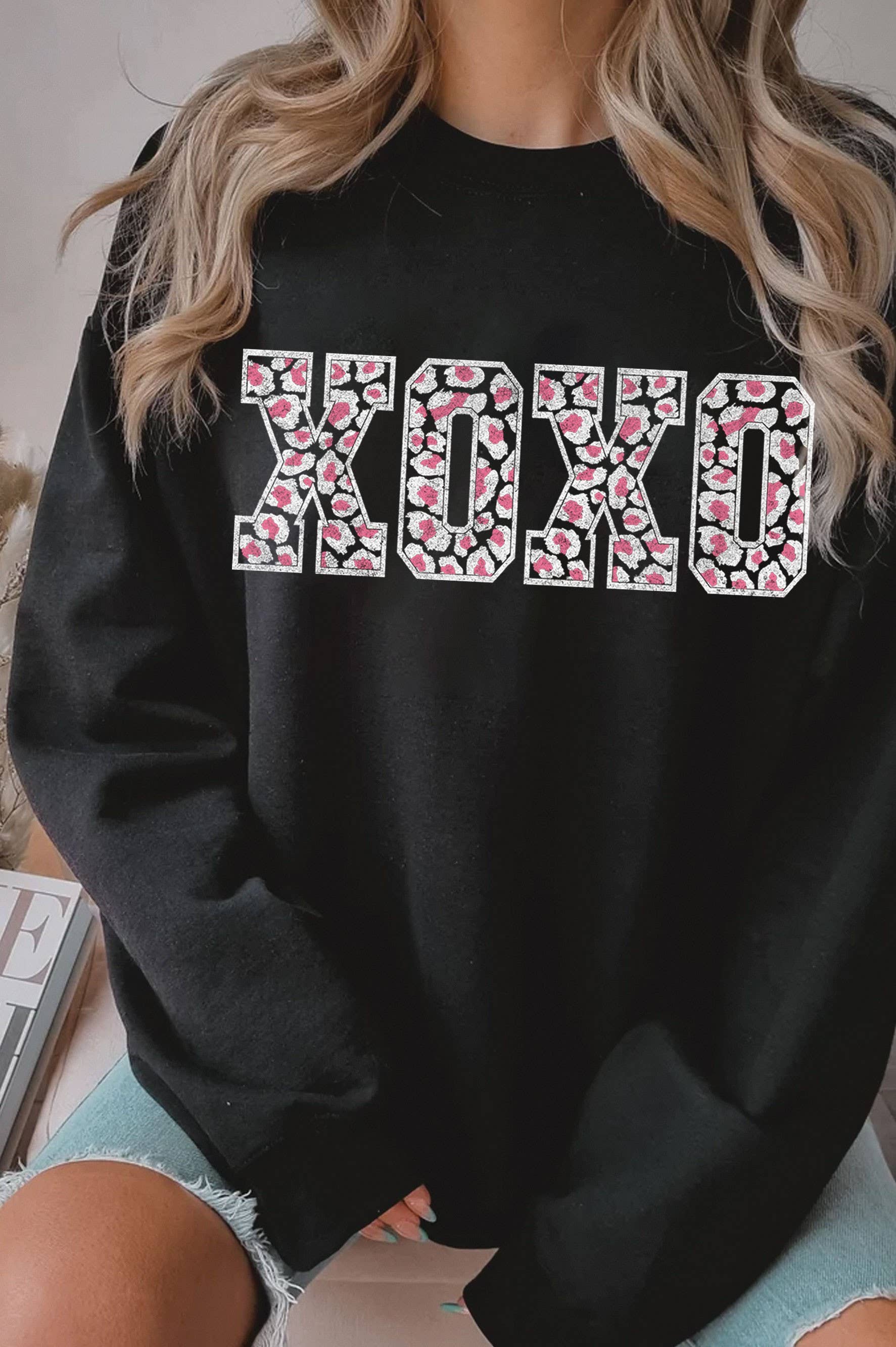 Xoxo Leopard Valentine Graphic Brushed Sweatshirts