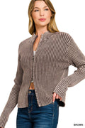 ..1008 Two Tone Double Head Zipper Sweater Cardigan SI-28559