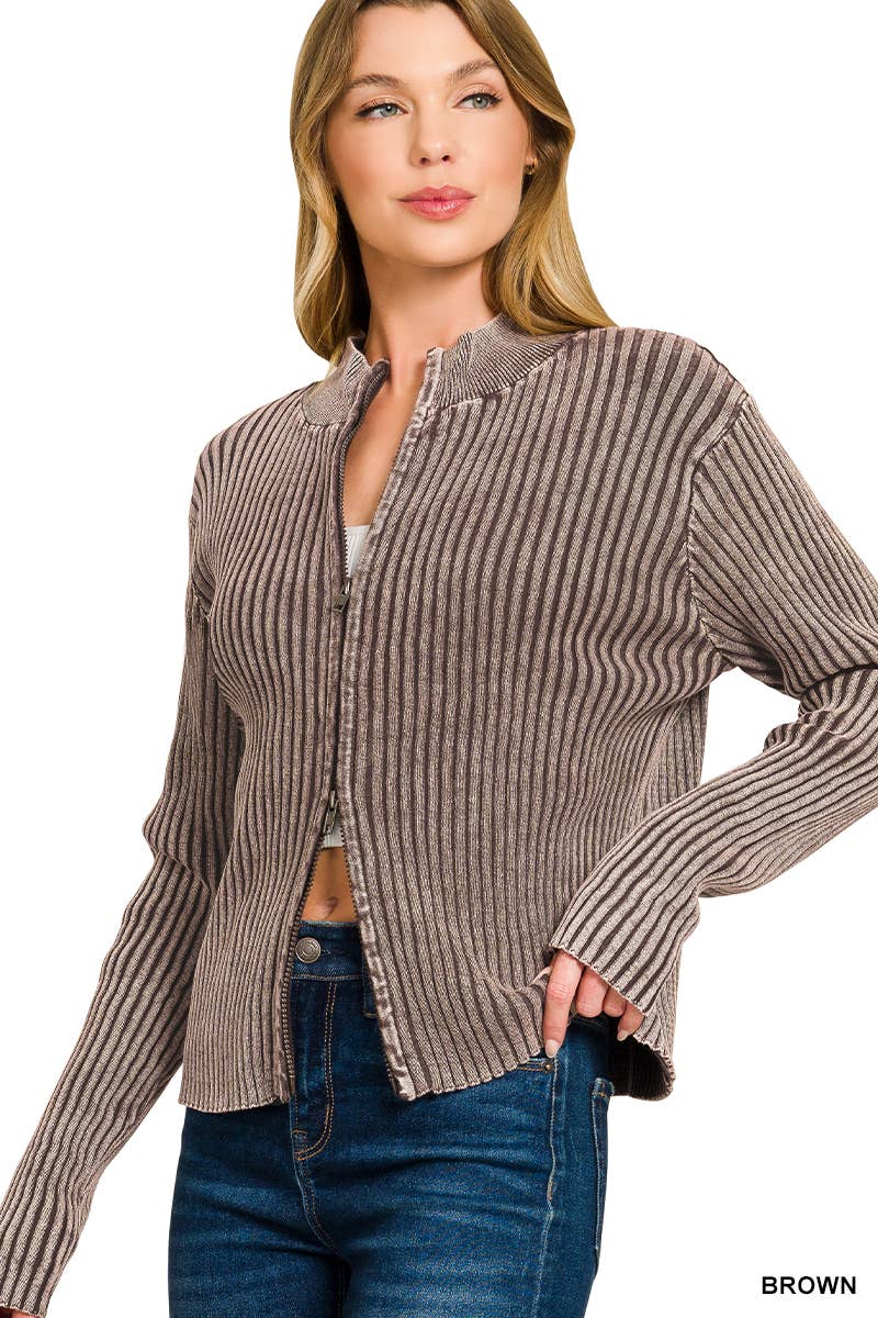 ..1008 Two Tone Double Head Zipper Sweater Cardigan SI-28559