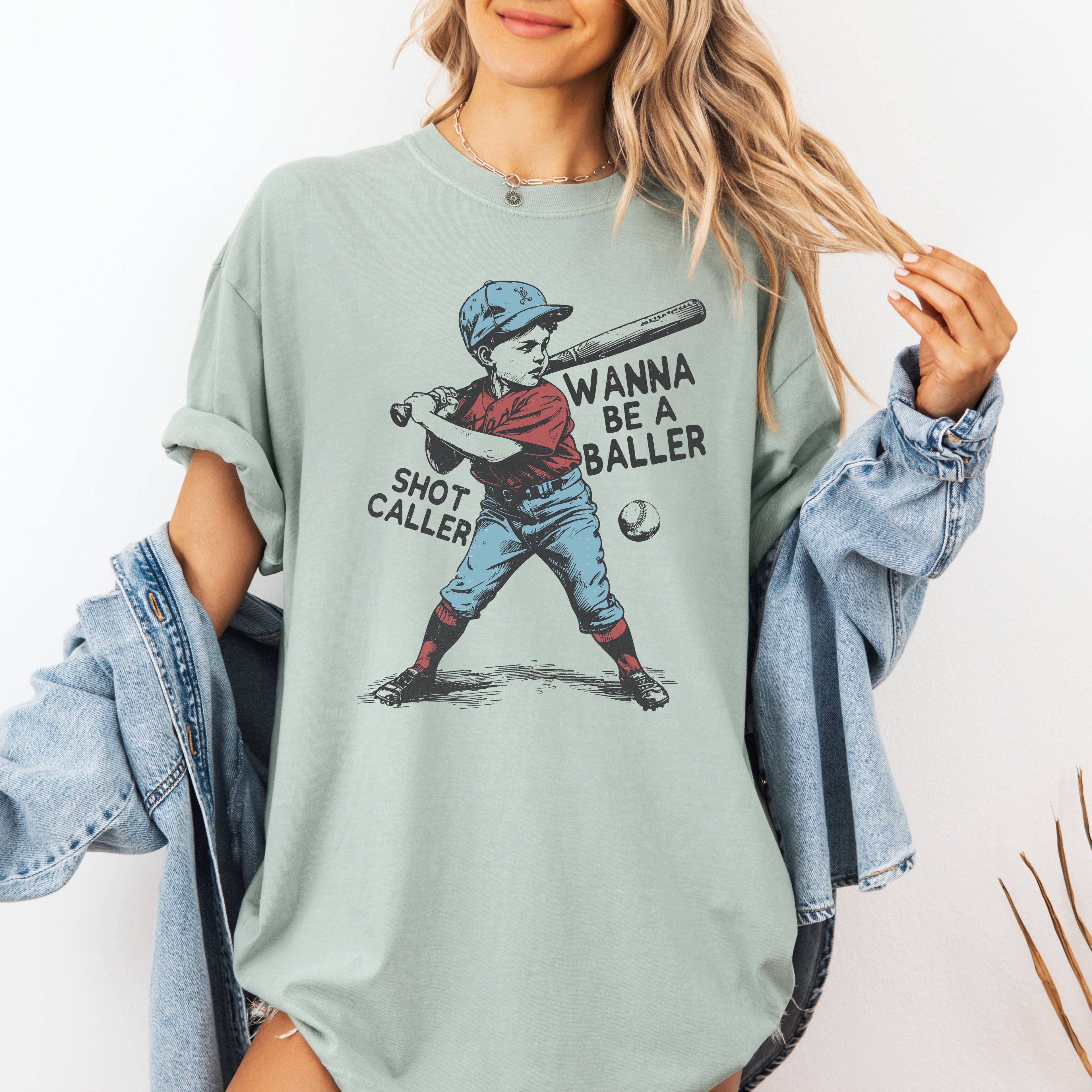 Wanna Be A Baller Shot Caller, Vintage Baseball Retro Tshirt