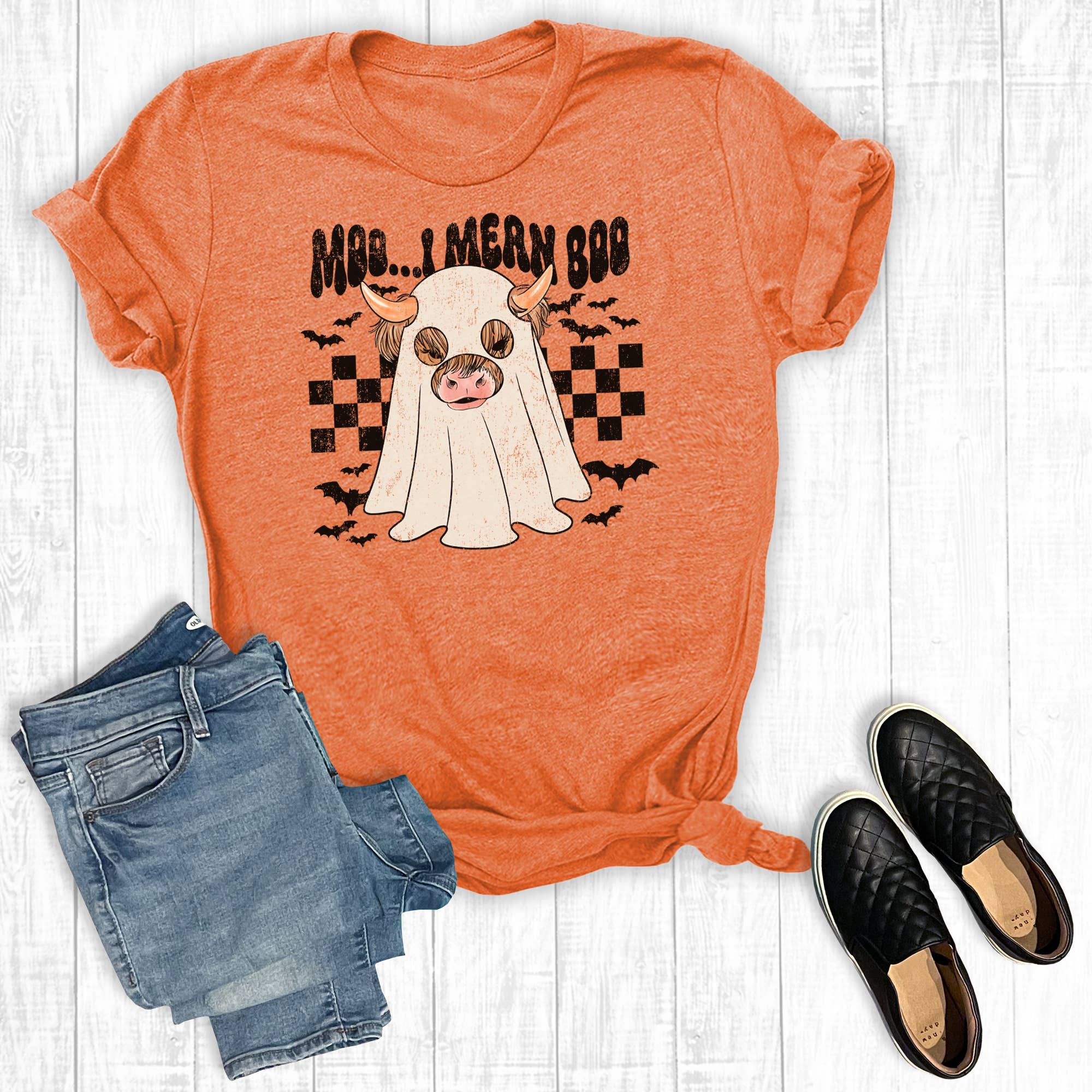 Halloween Ghost Cow Moo I Mean Boo Graphic Tee