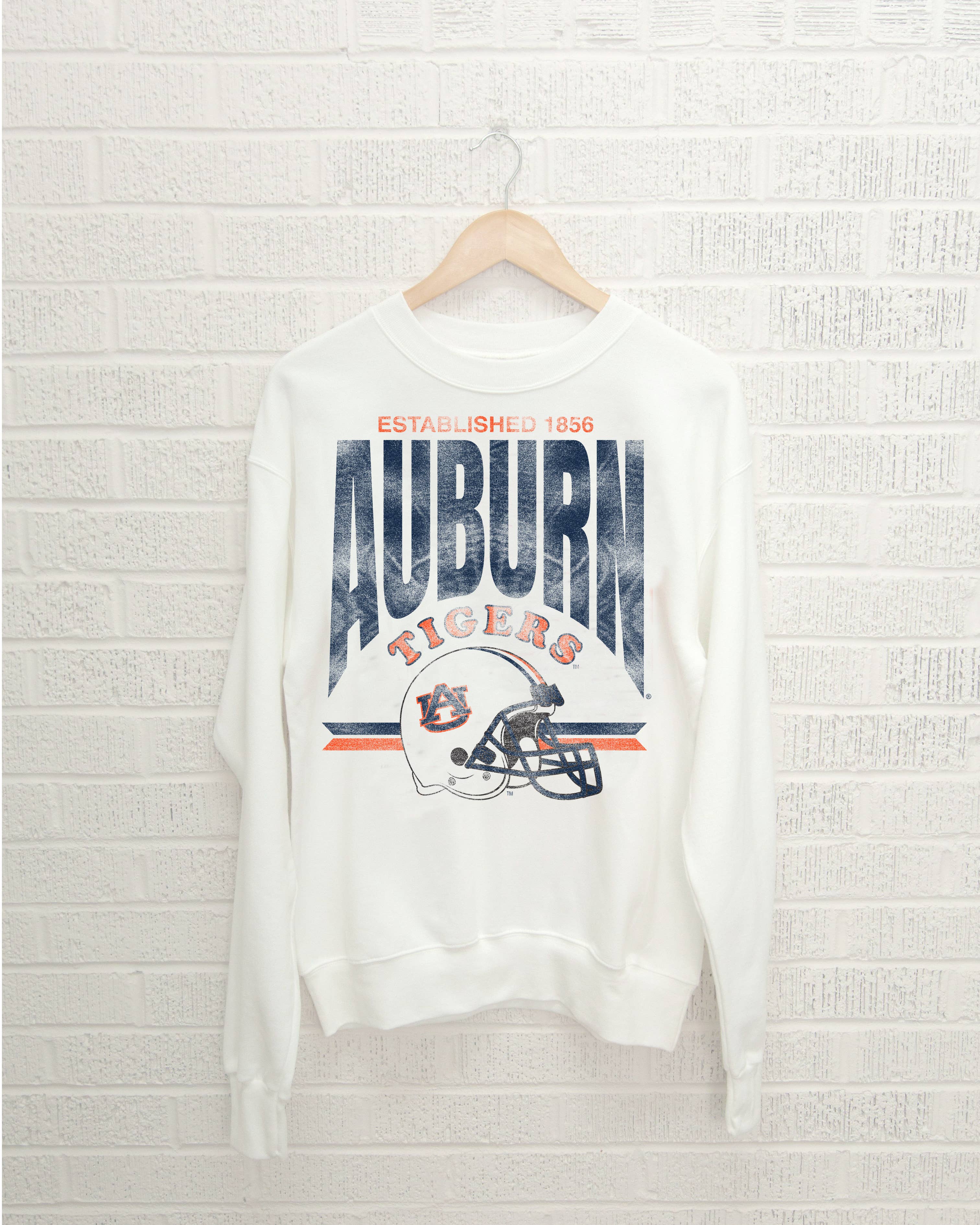 Auburn Tigers Established Helmet White Thrifted Sweatshirt