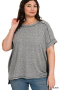 .1014 Plus Soft Melange Folded Sleeve Hi Low Tee SI-27466
