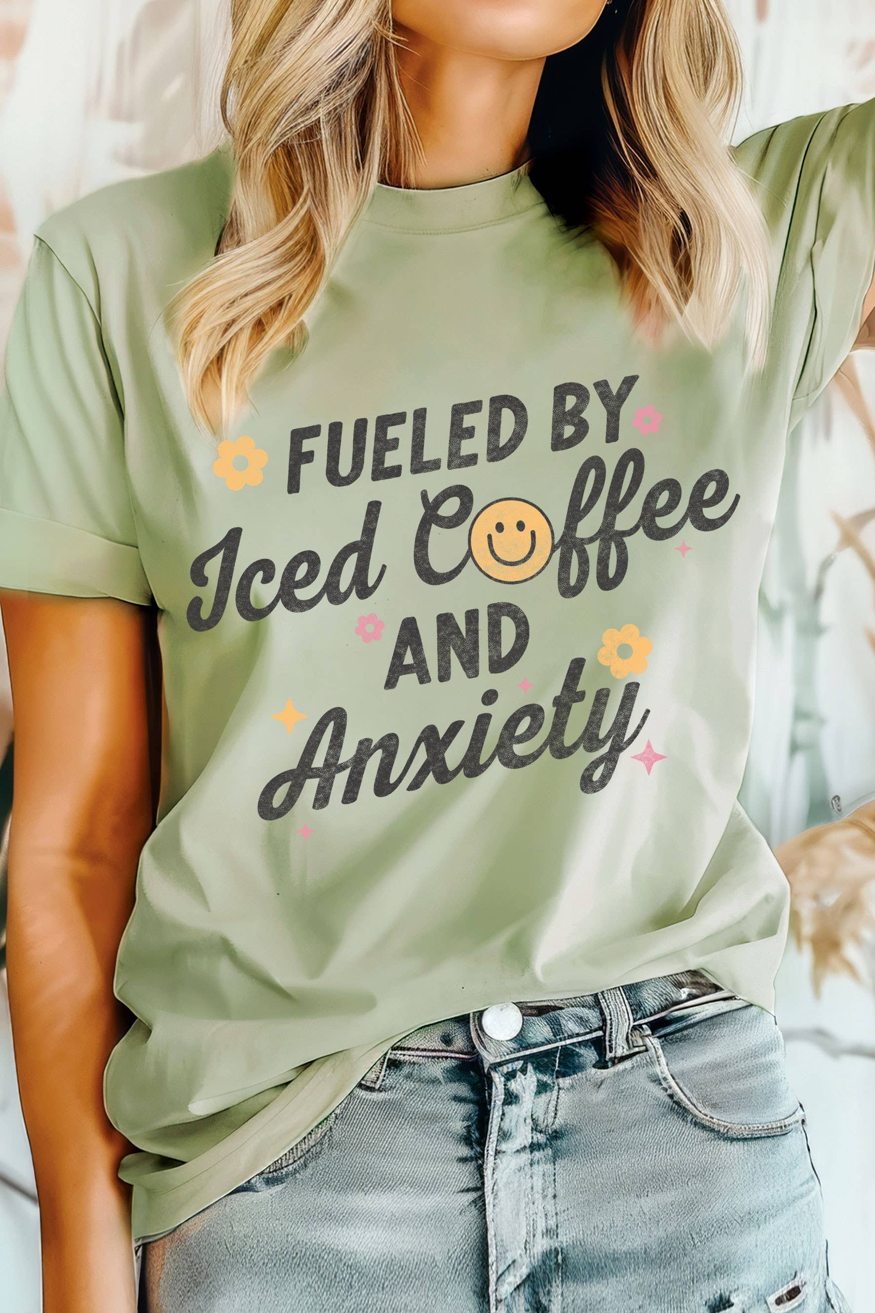 Fueled By Iced Coffee Smile Graphic Tshirts