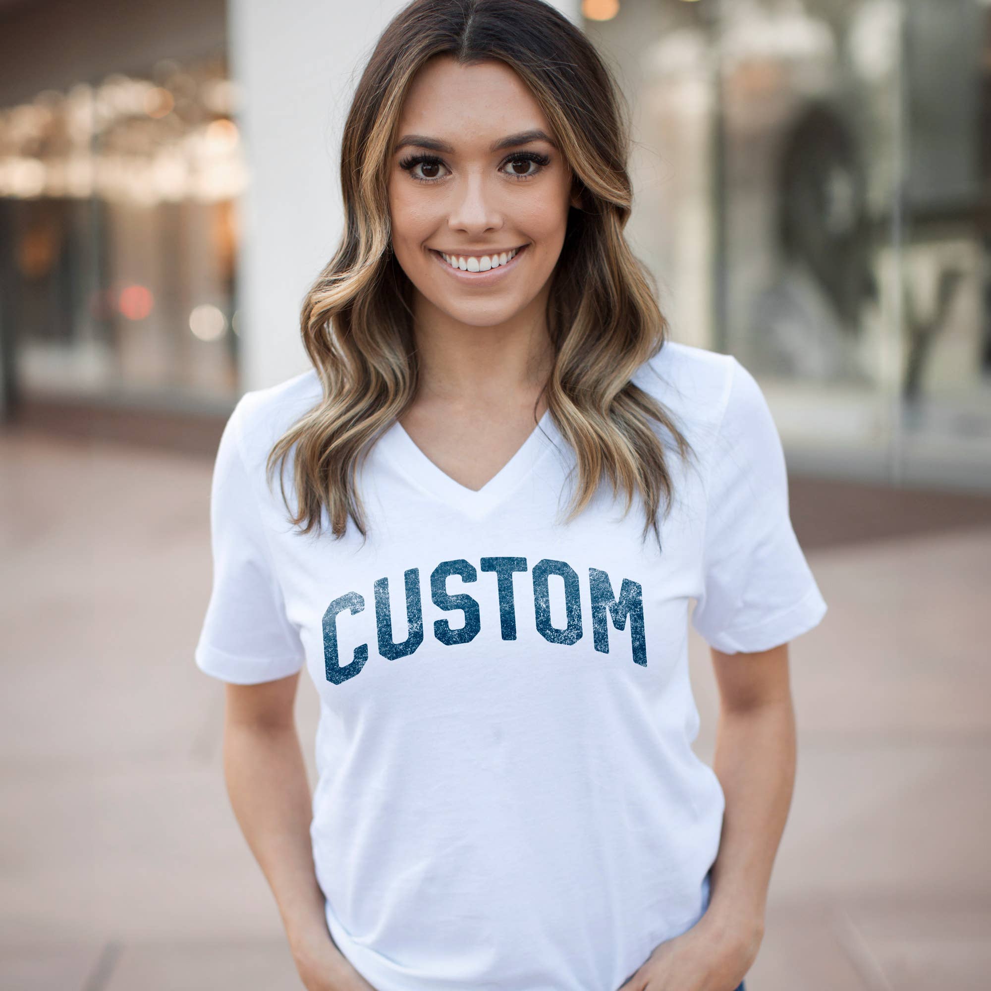 Custom V-Neck Cotton Tees with Your Name Location or Logo